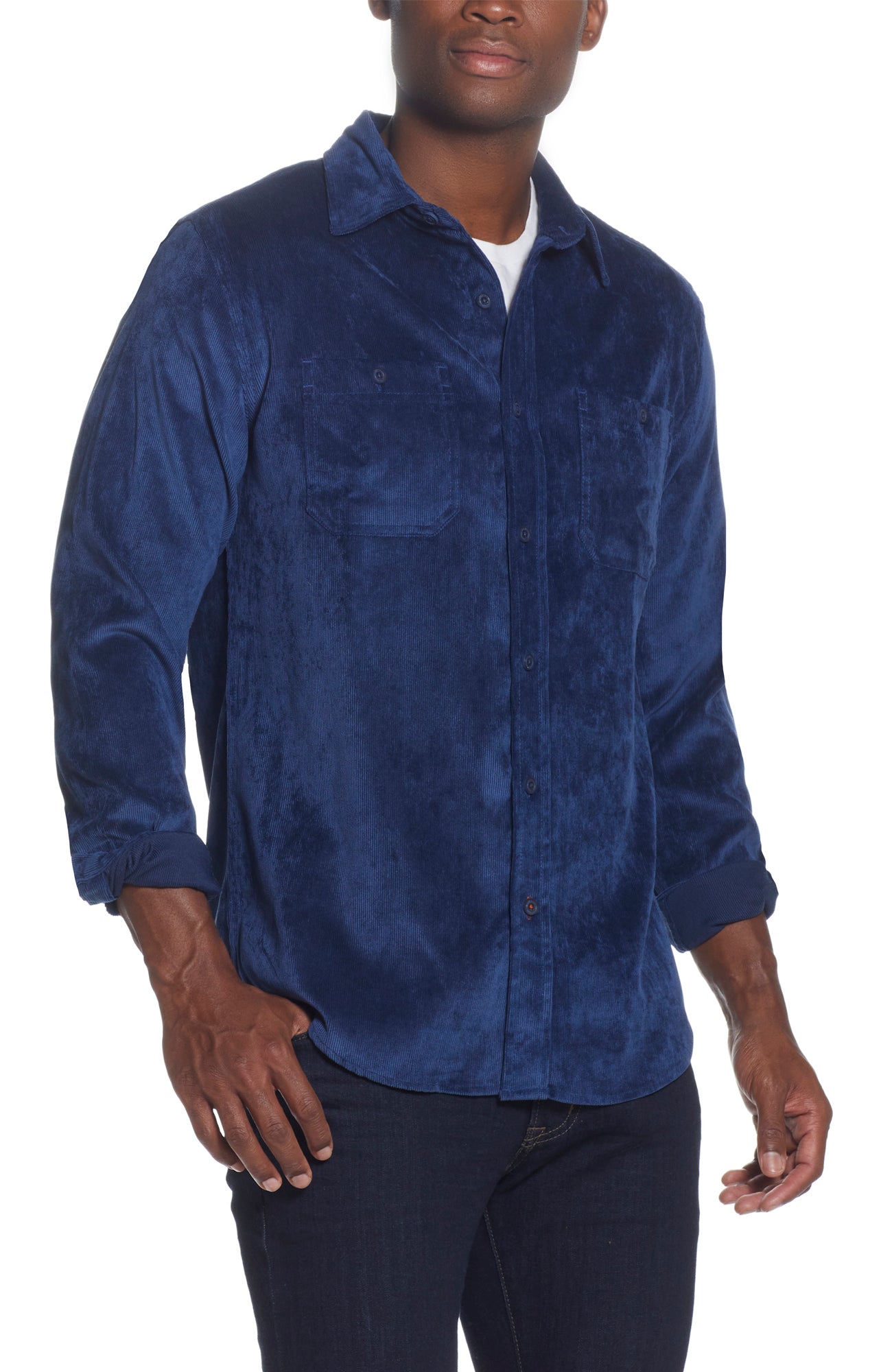 Stretch Corduroy Shirt In Navy
