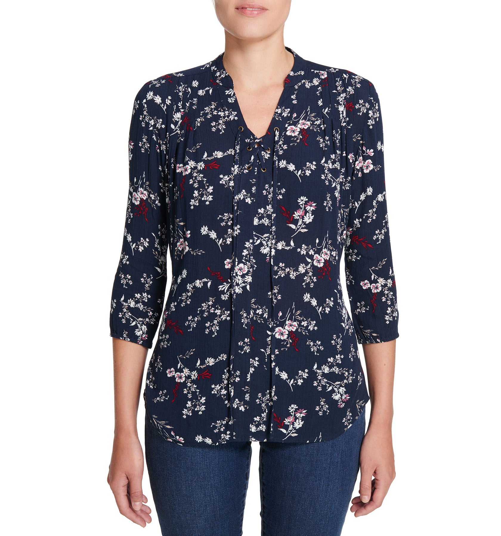 Floral Lace-Up Shirt Persian Blue