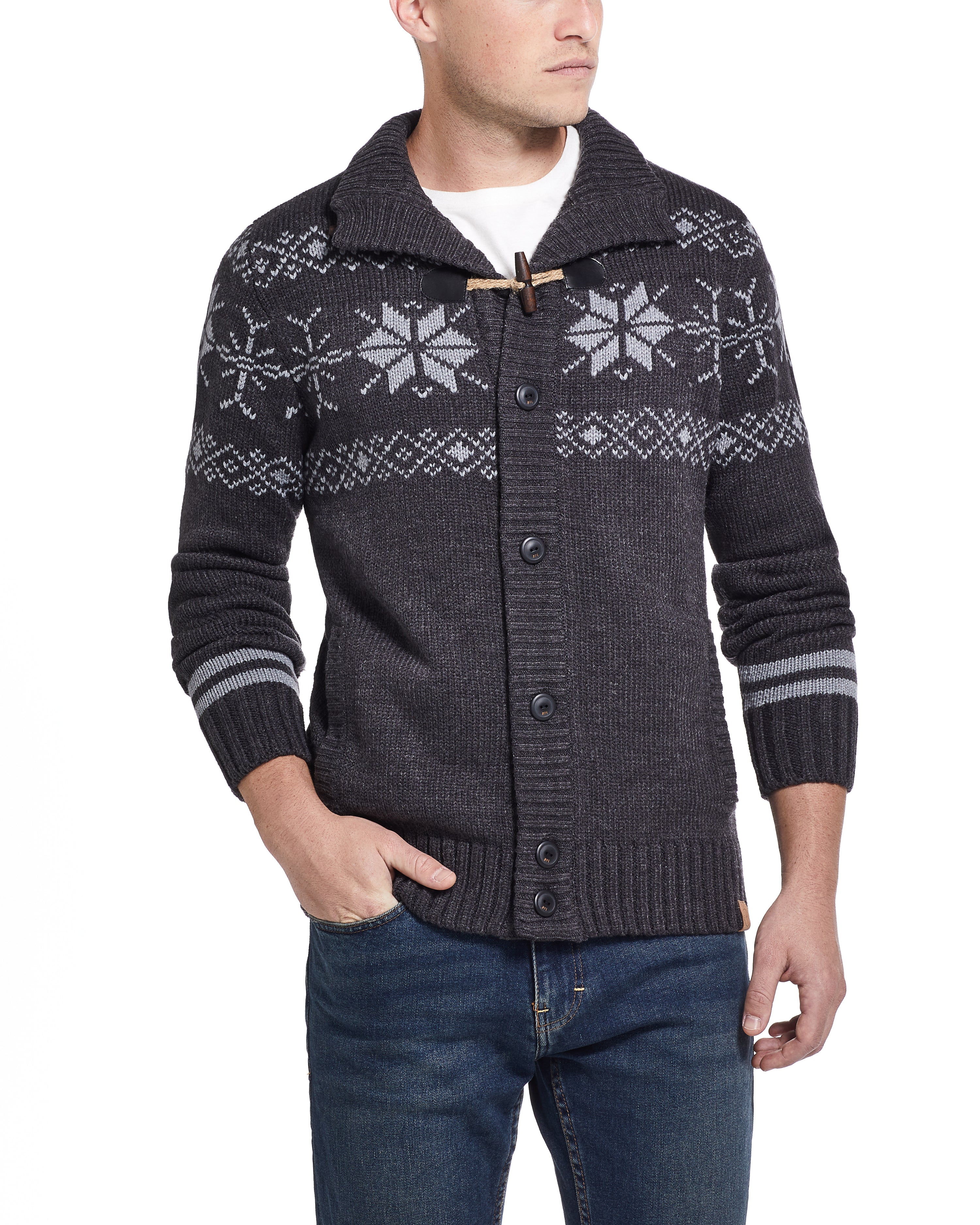 Snowflake Cardigan Sweater in Charcoal Heather