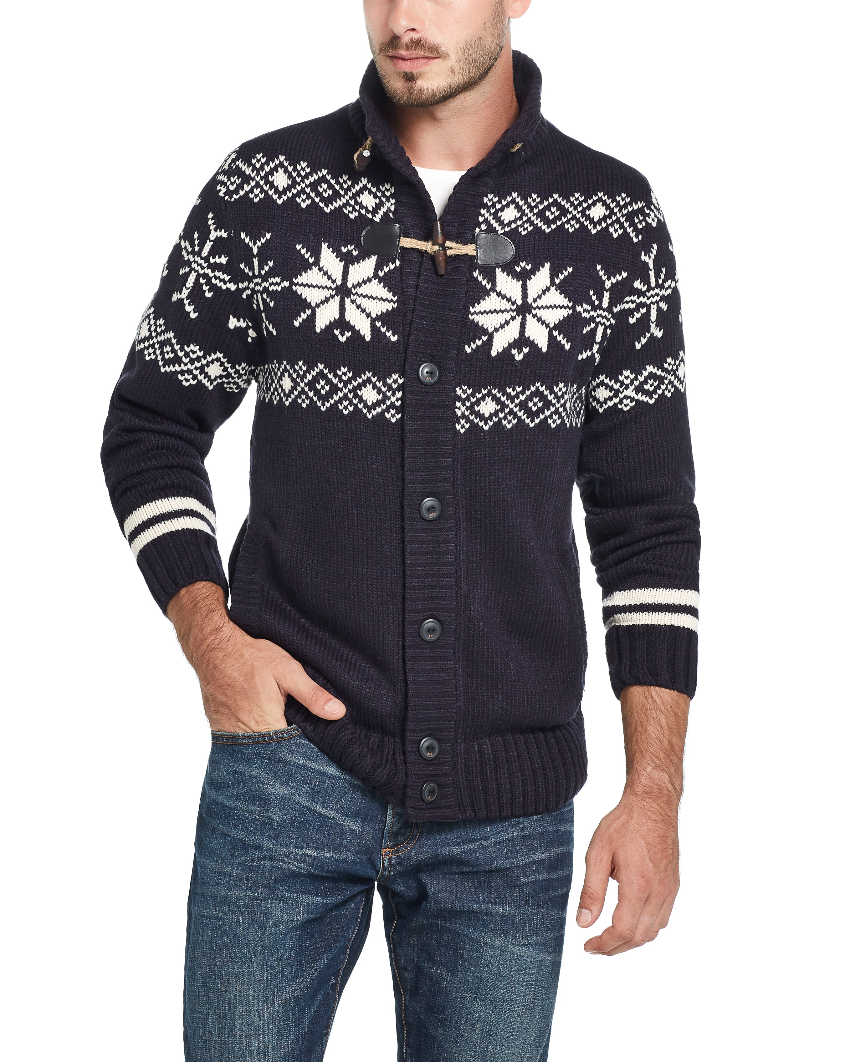 Snowflake Cardigan Sweater in Navy
