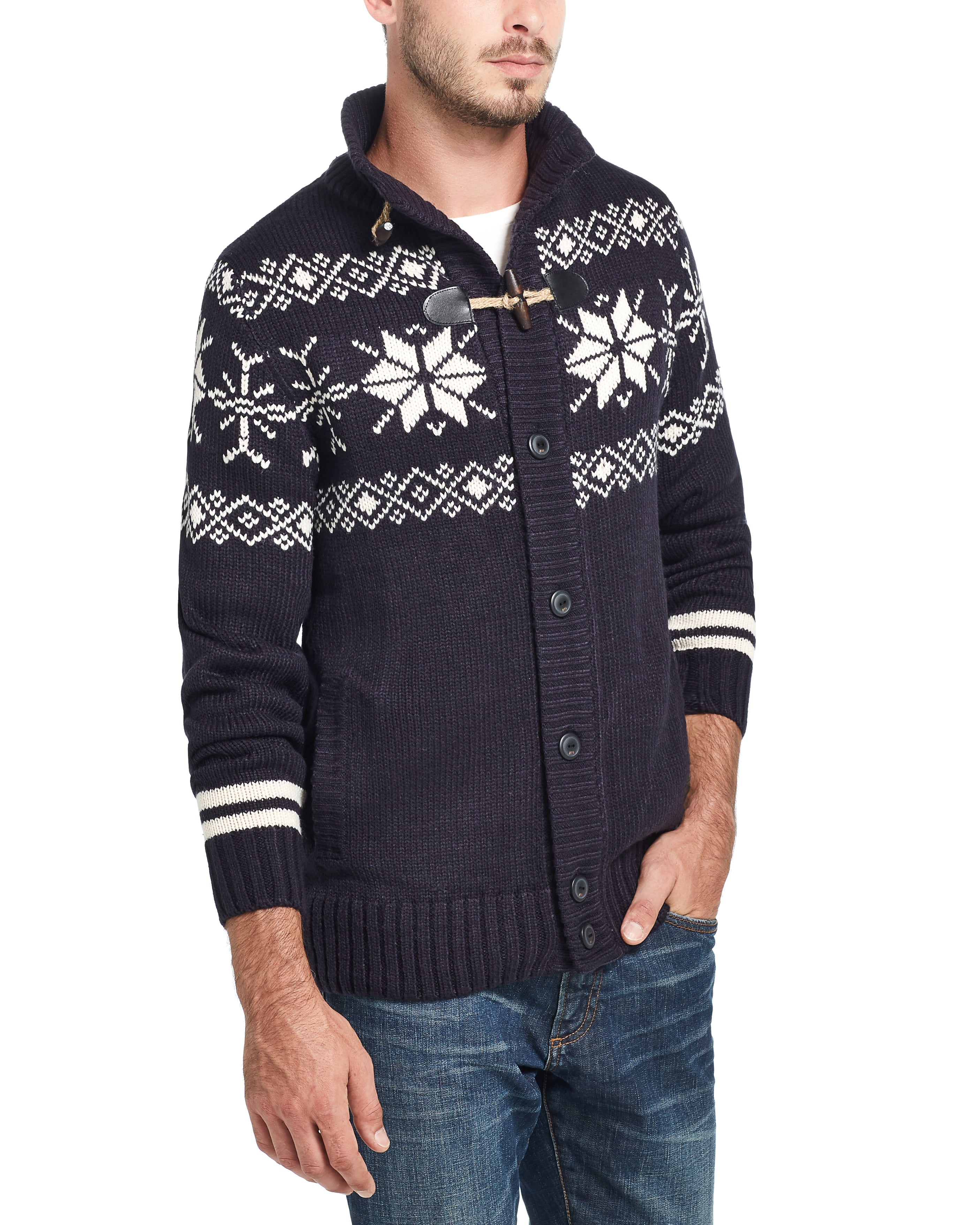 Snowflake Cardigan Sweater in Navy