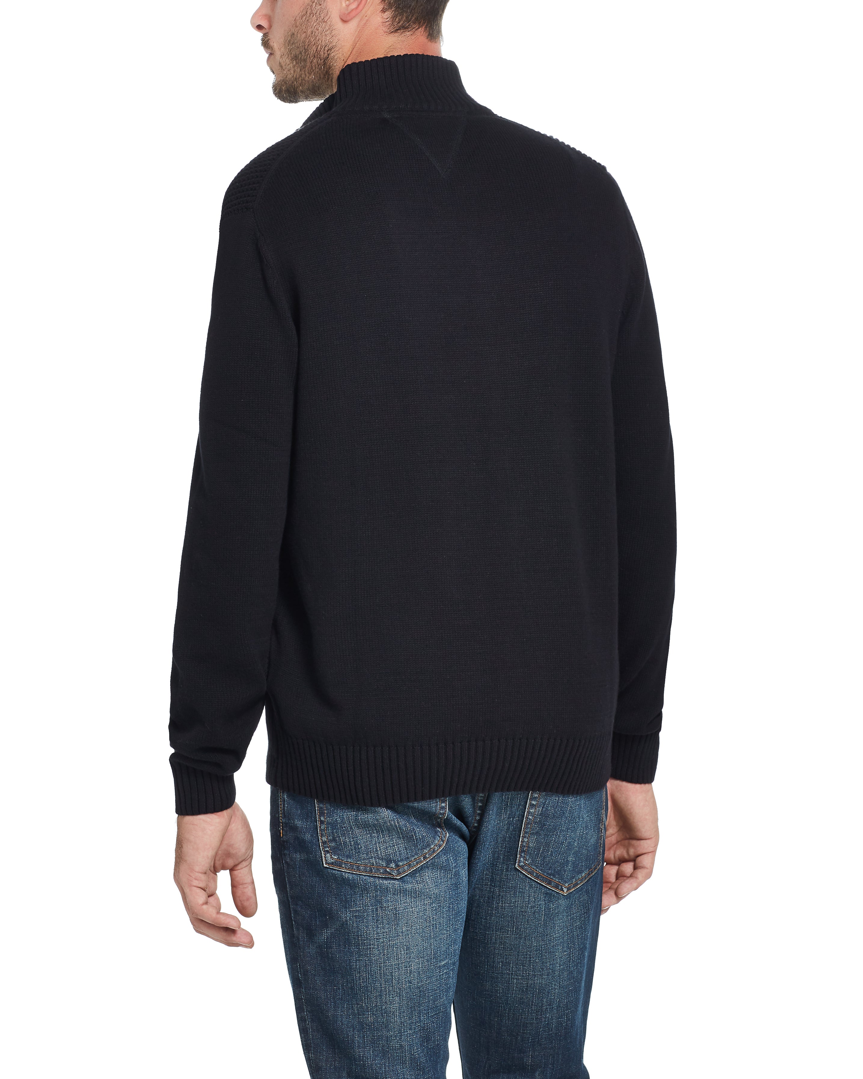 Waffle Texture 1/4 Zip Sweater In Blue Black