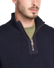 Waffle Texture 1/4 Zip Sweater In Blue Black