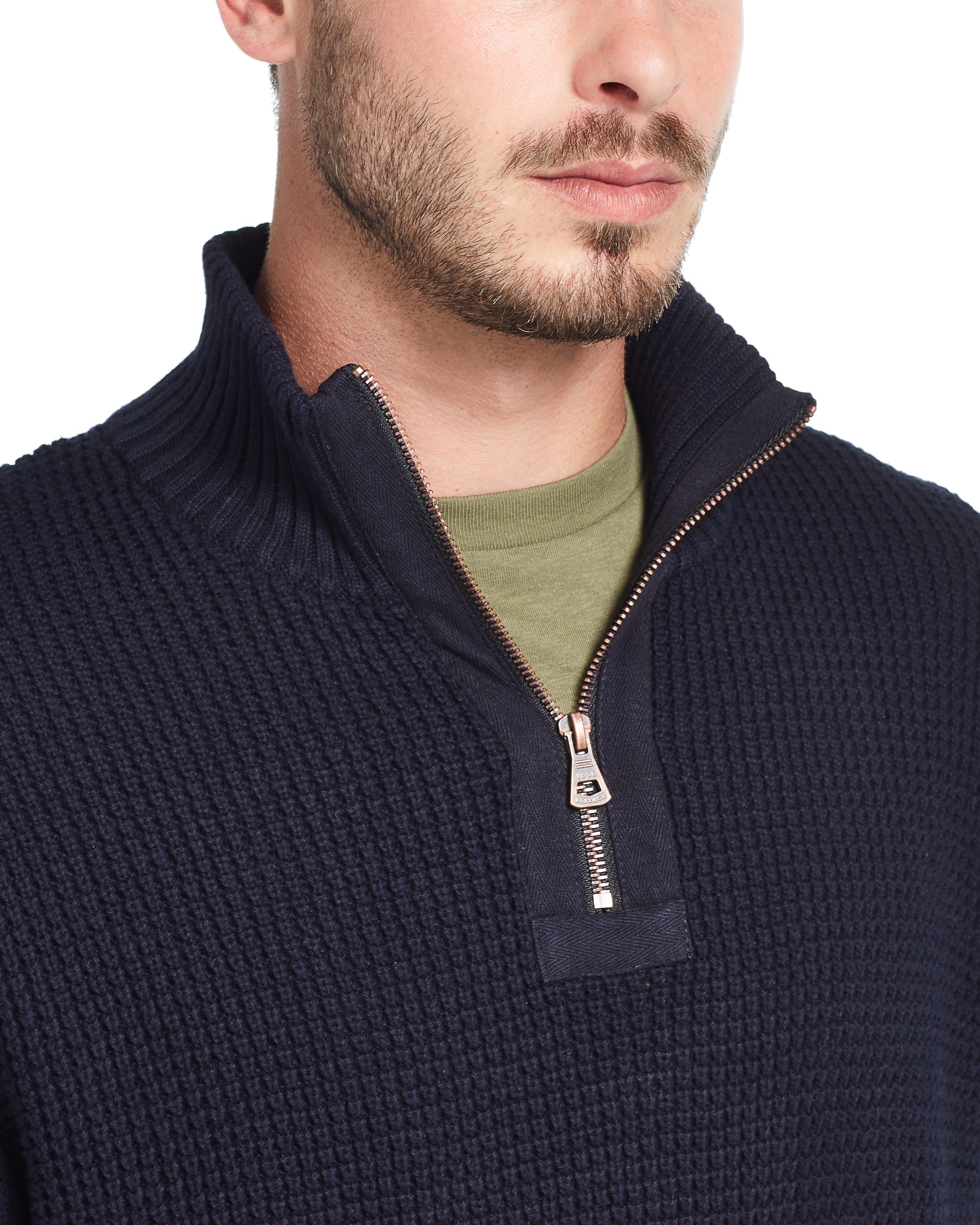Waffle Texture 1/4 Zip Sweater In Blue Black
