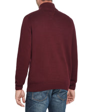 Waffle Texture 1/4 Zip Sweater In Deep Burgundy
