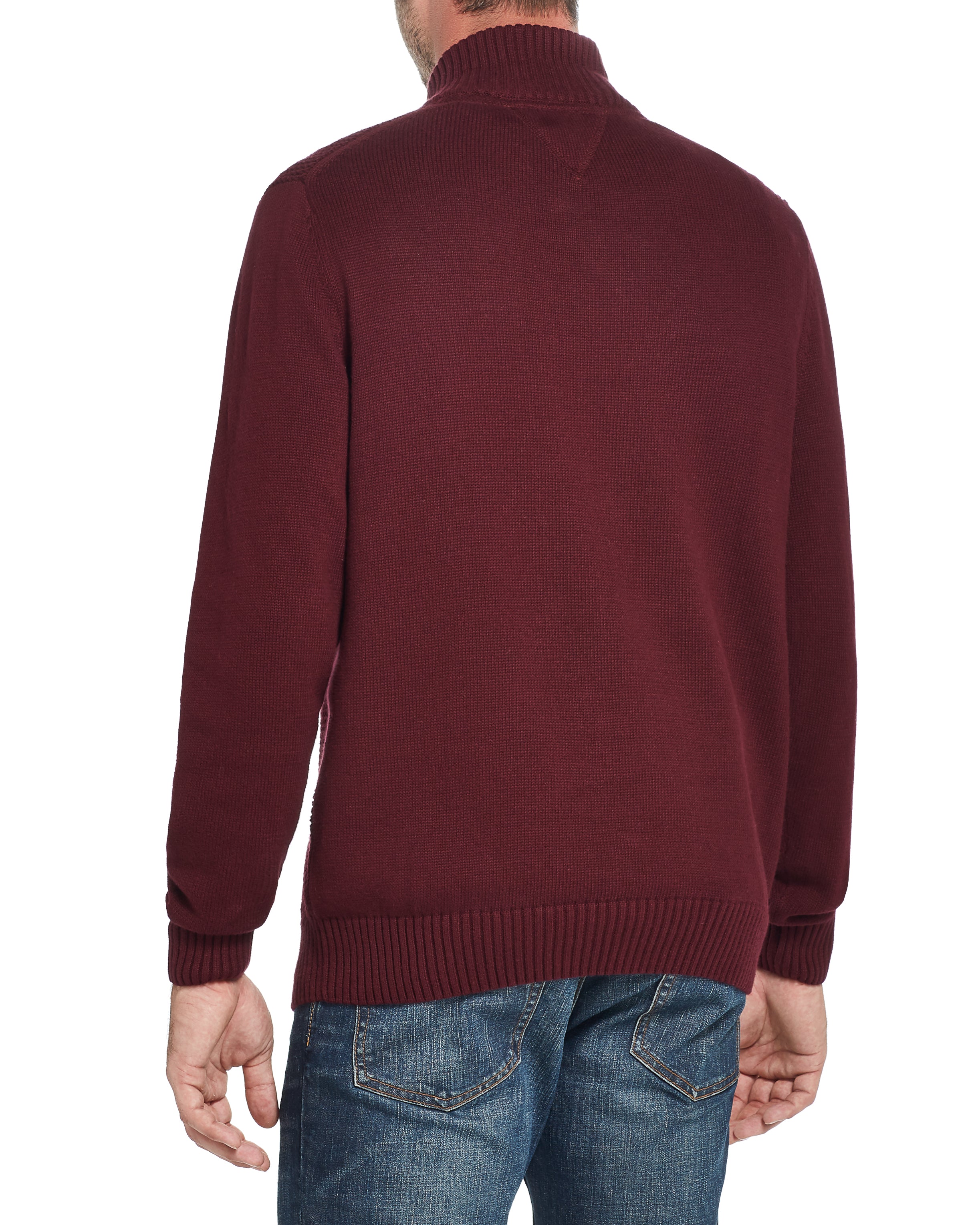 Waffle Texture 1/4 Zip Sweater In Deep Burgundy