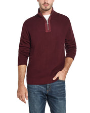 Waffle Texture 1/4 Zip Sweater In Deep Burgundy