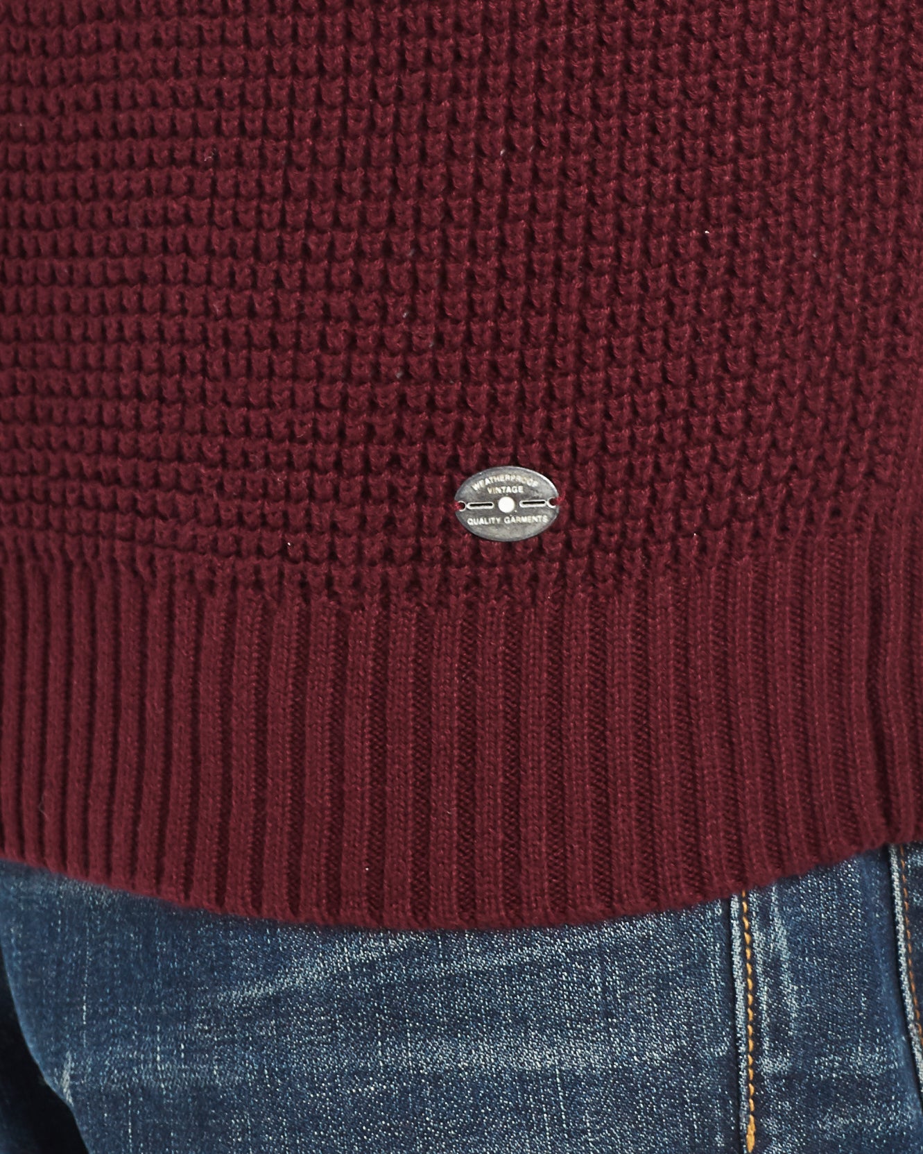 Waffle Texture 1/4 Zip Sweater In Deep Burgundy