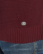 Waffle Texture 1/4 Zip Sweater In Deep Burgundy