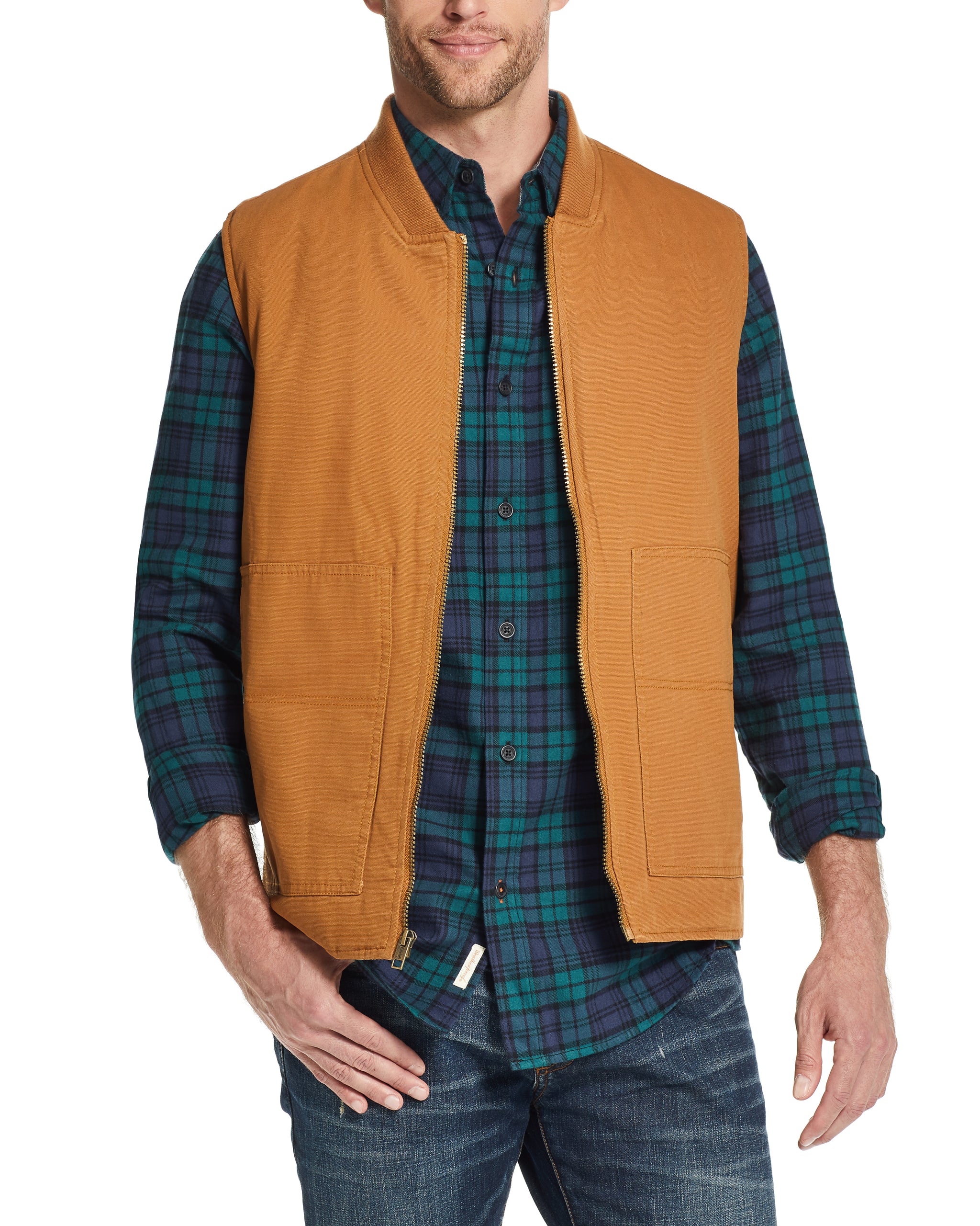 Weather Wash Canvas Workwear Vest In Carmel Khaki Weatherproof Vintage
