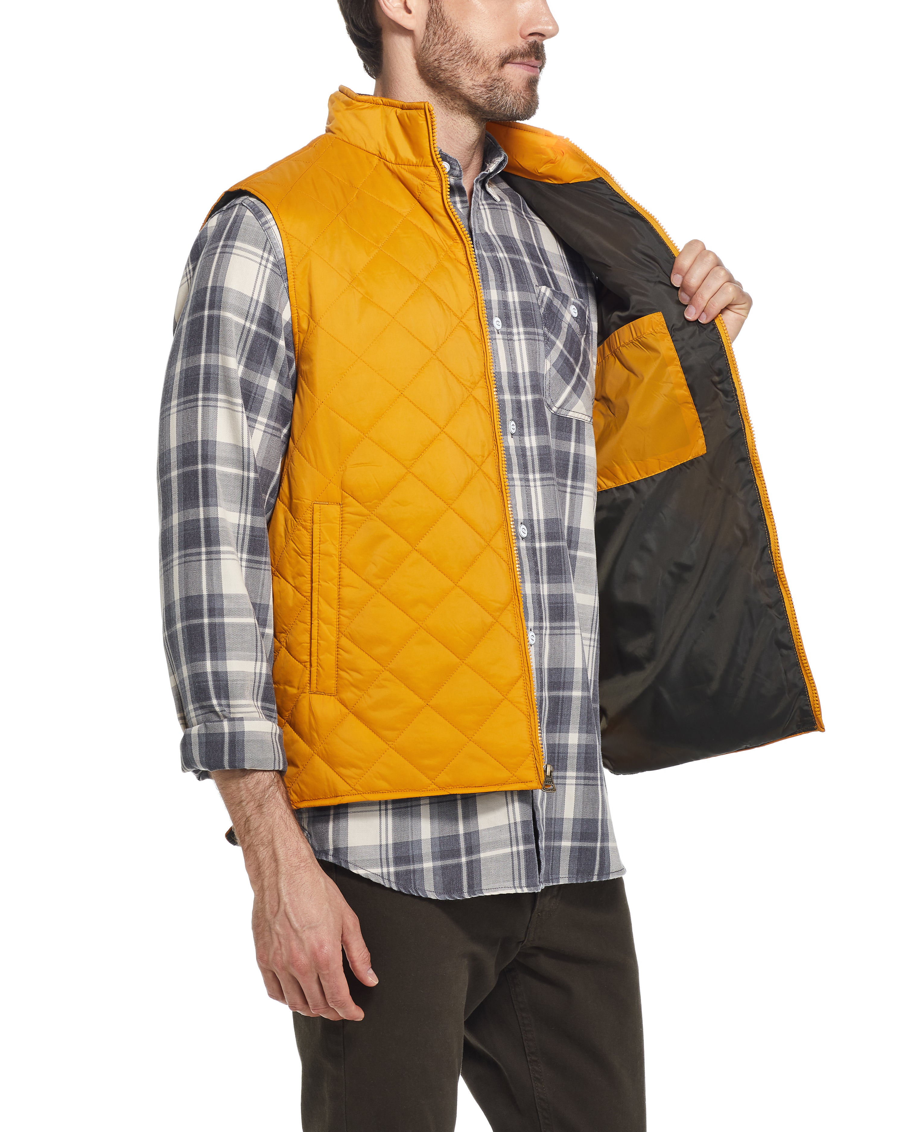 DIAMOND QUILTED VEST IN INCA GOLD