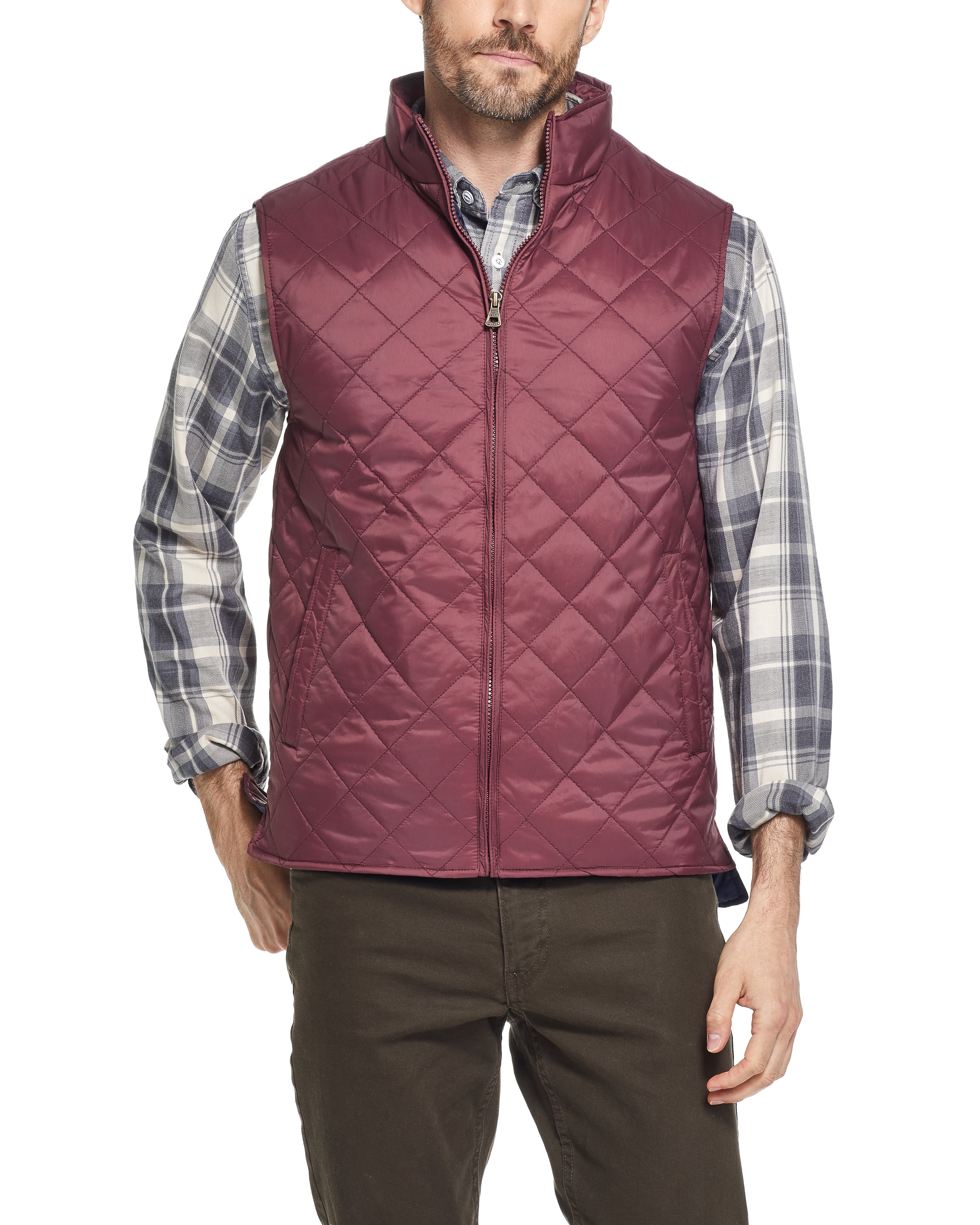 DIAMOND QUILTED VEST IN RED MAHOGANY