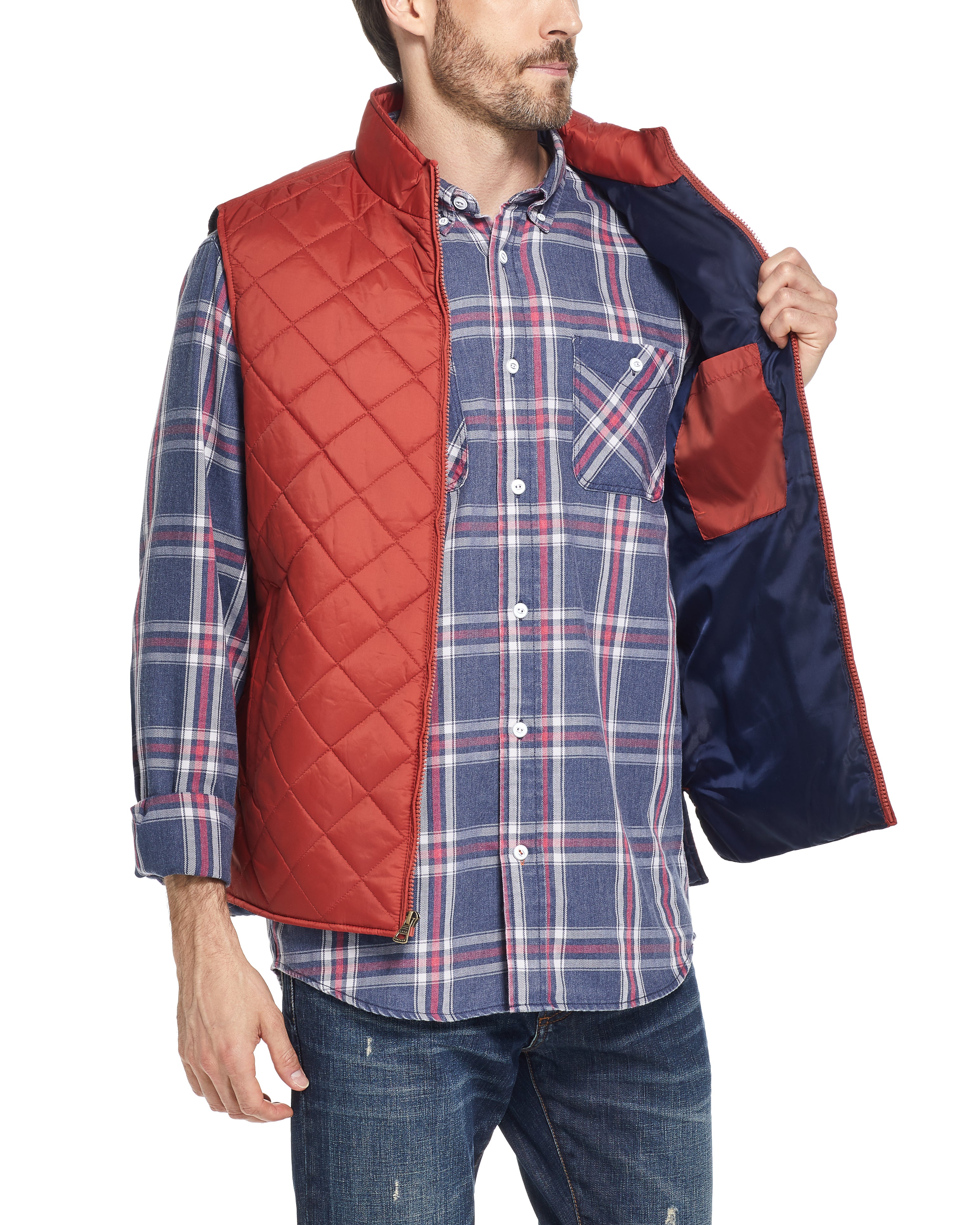 Diamond Quilted Vest in Red Ochre