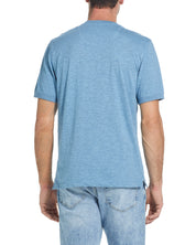 Short Sleeve Melange Henley In Light Faded Denim