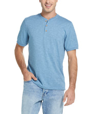 Short Sleeve Melange Henley In Light Faded Denim