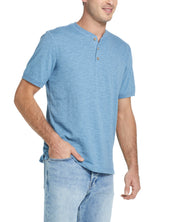 Short Sleeve Melange Henley In Light Faded Denim