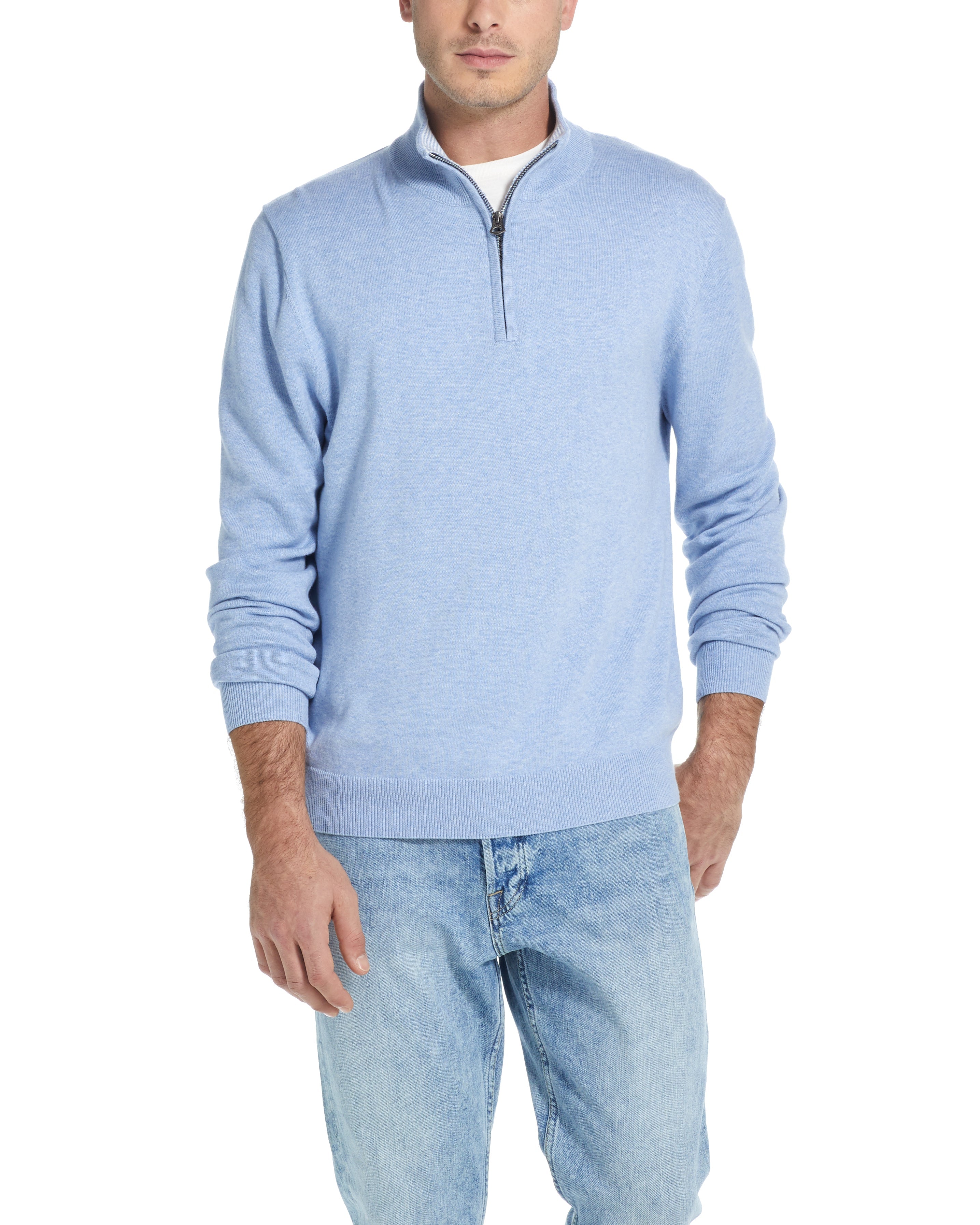 Cotton Quarter Zip Sweater in Blue