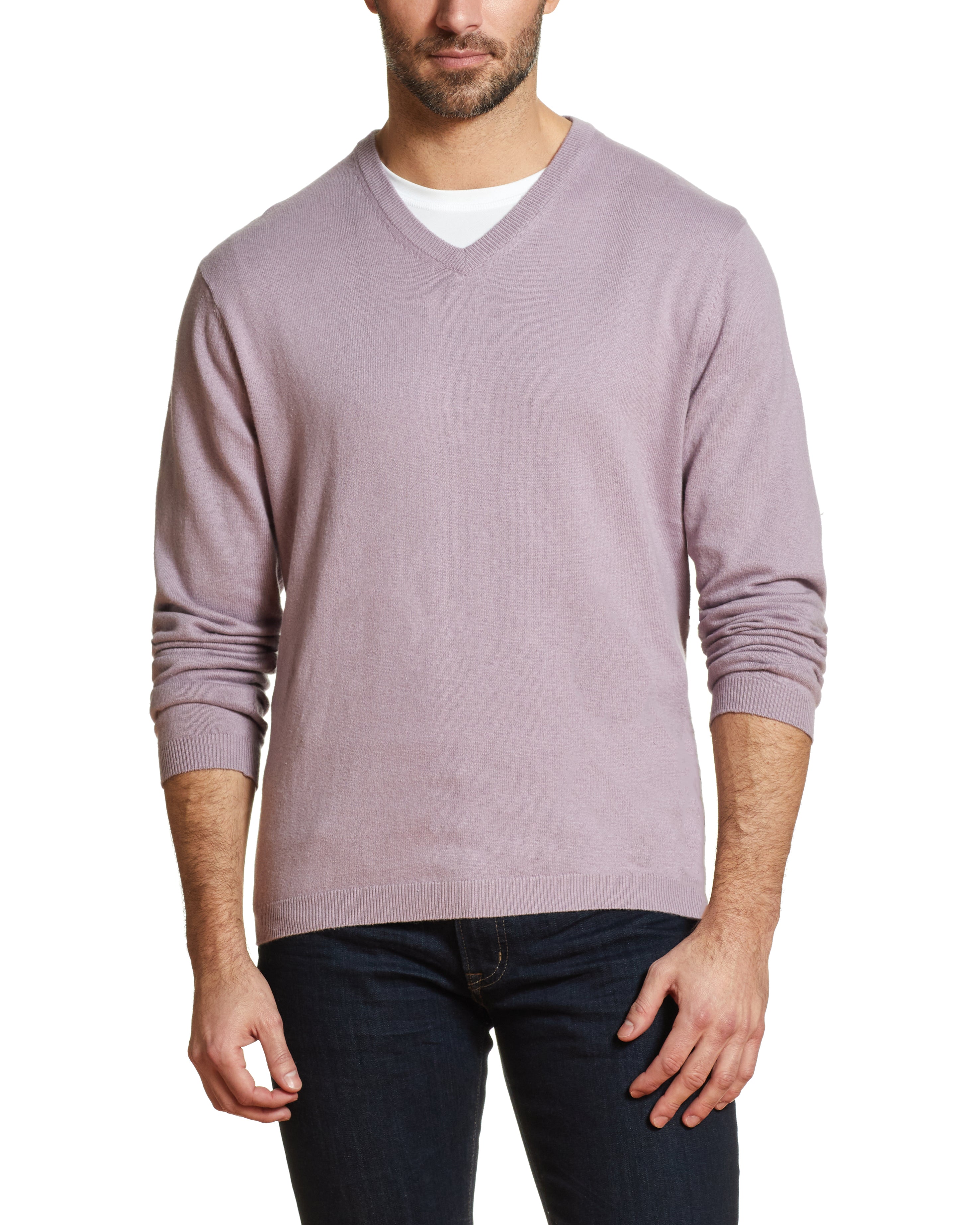 Cotton Cashmere V Neck Sweater in Mist