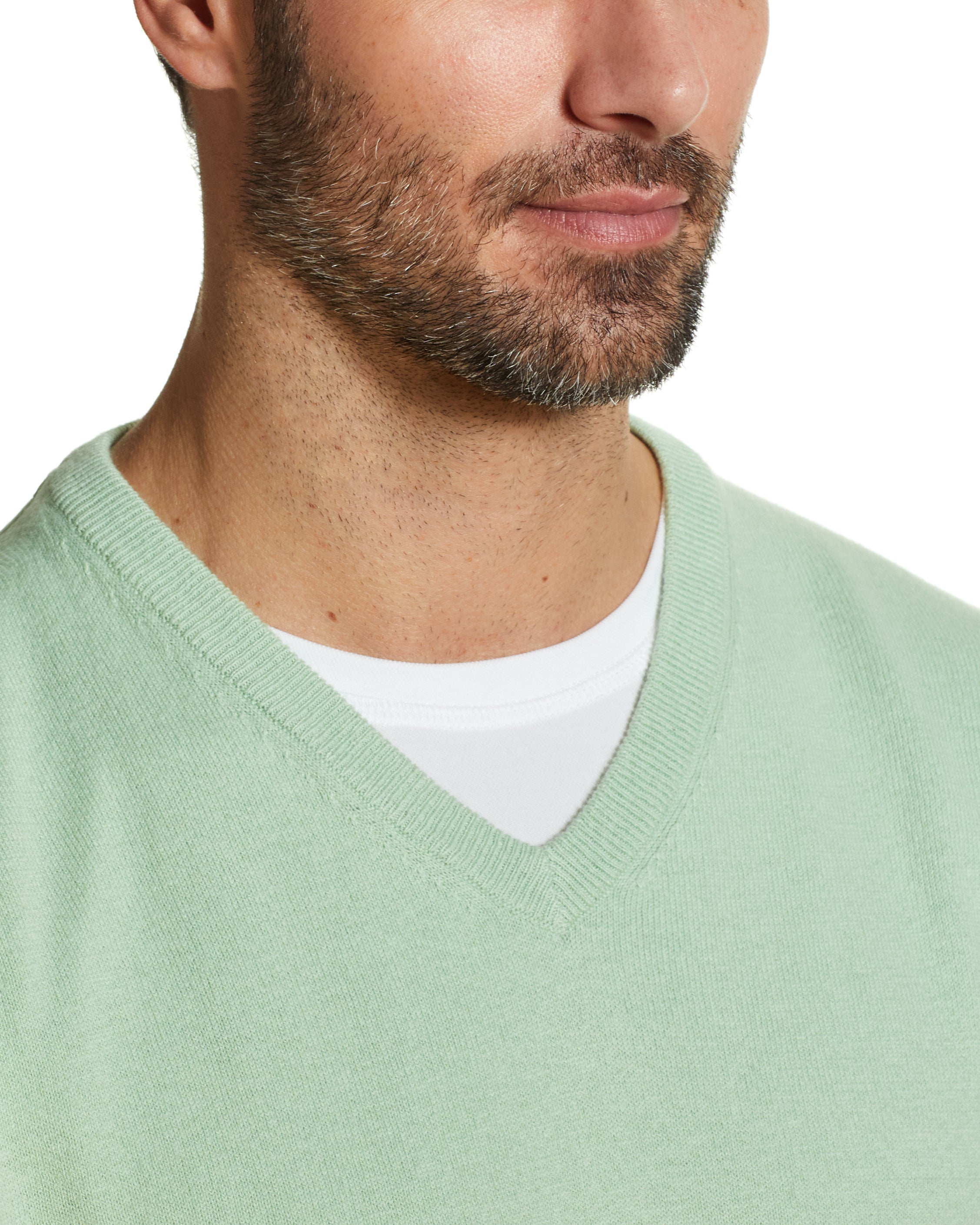 Cotton Cashmere V Neck Sweater in Seafoam