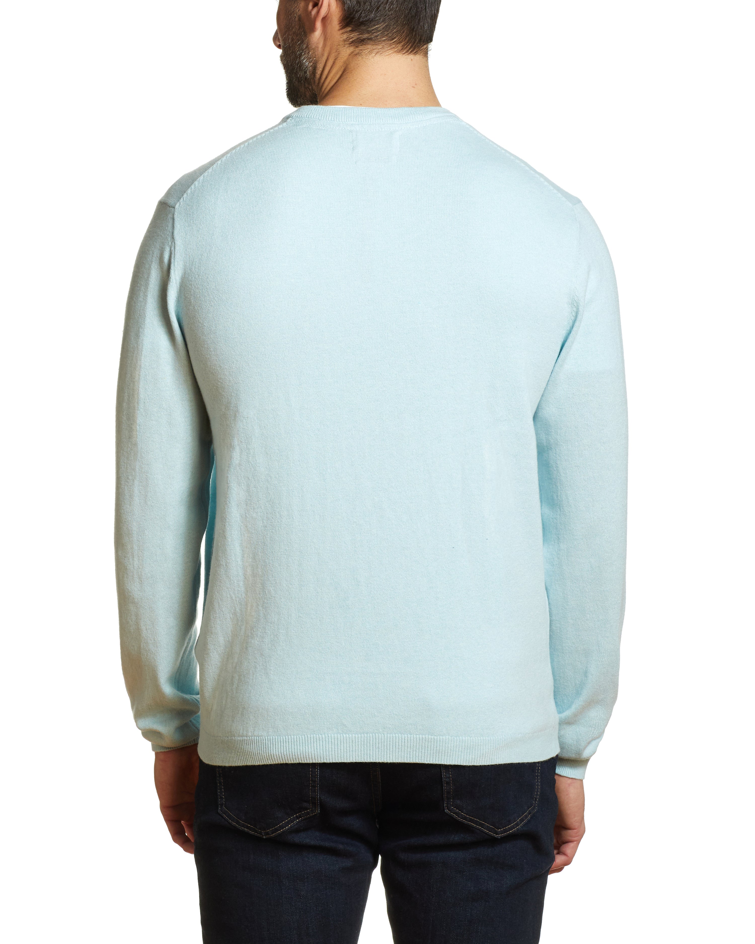 Cotton Cashmere V Neck Sweater in Spring Sky