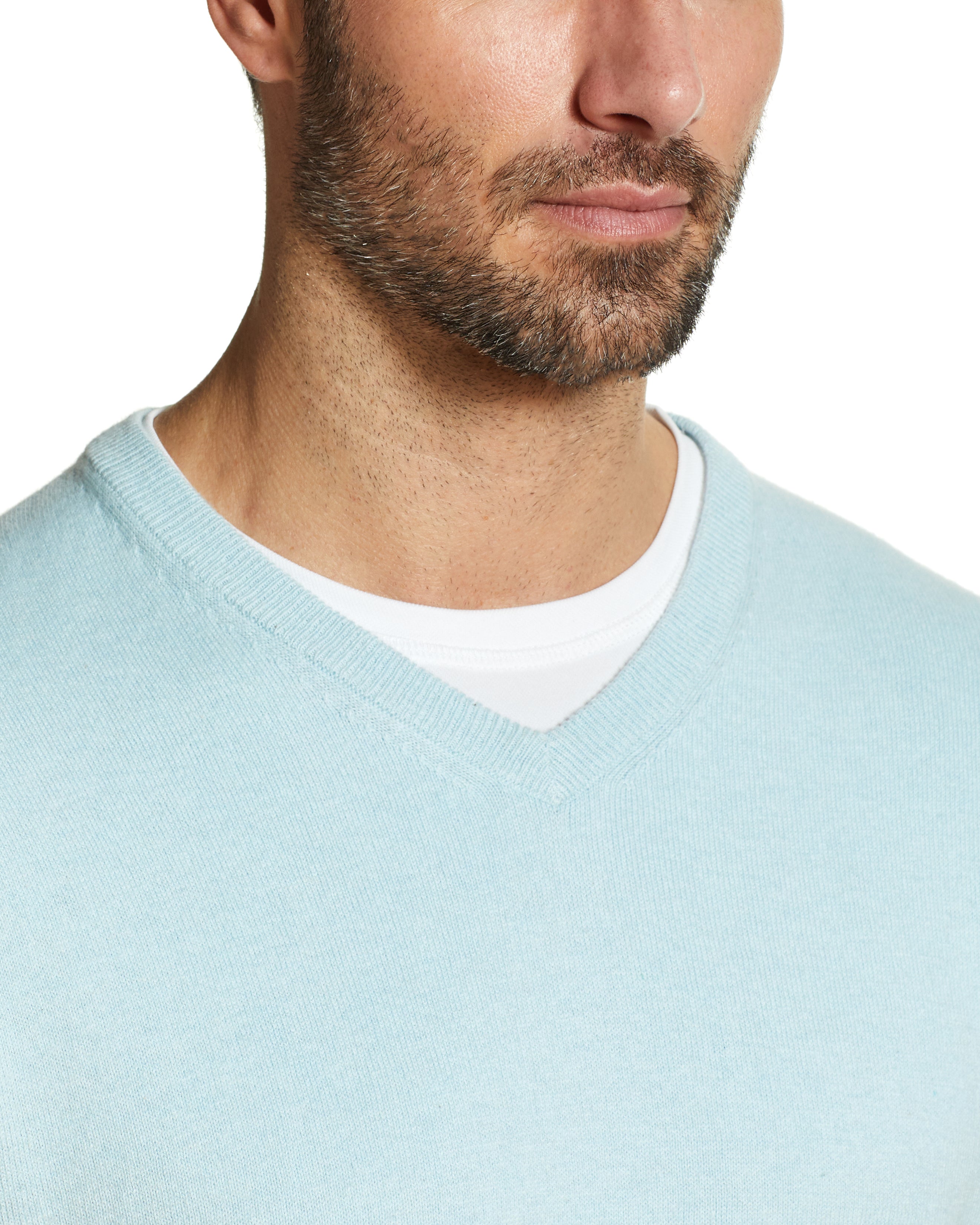 Cotton Cashmere V Neck Sweater in Spring Sky
