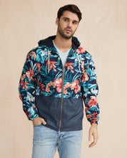 Printed Full-Zip Hooded Rain Slicker In Blue