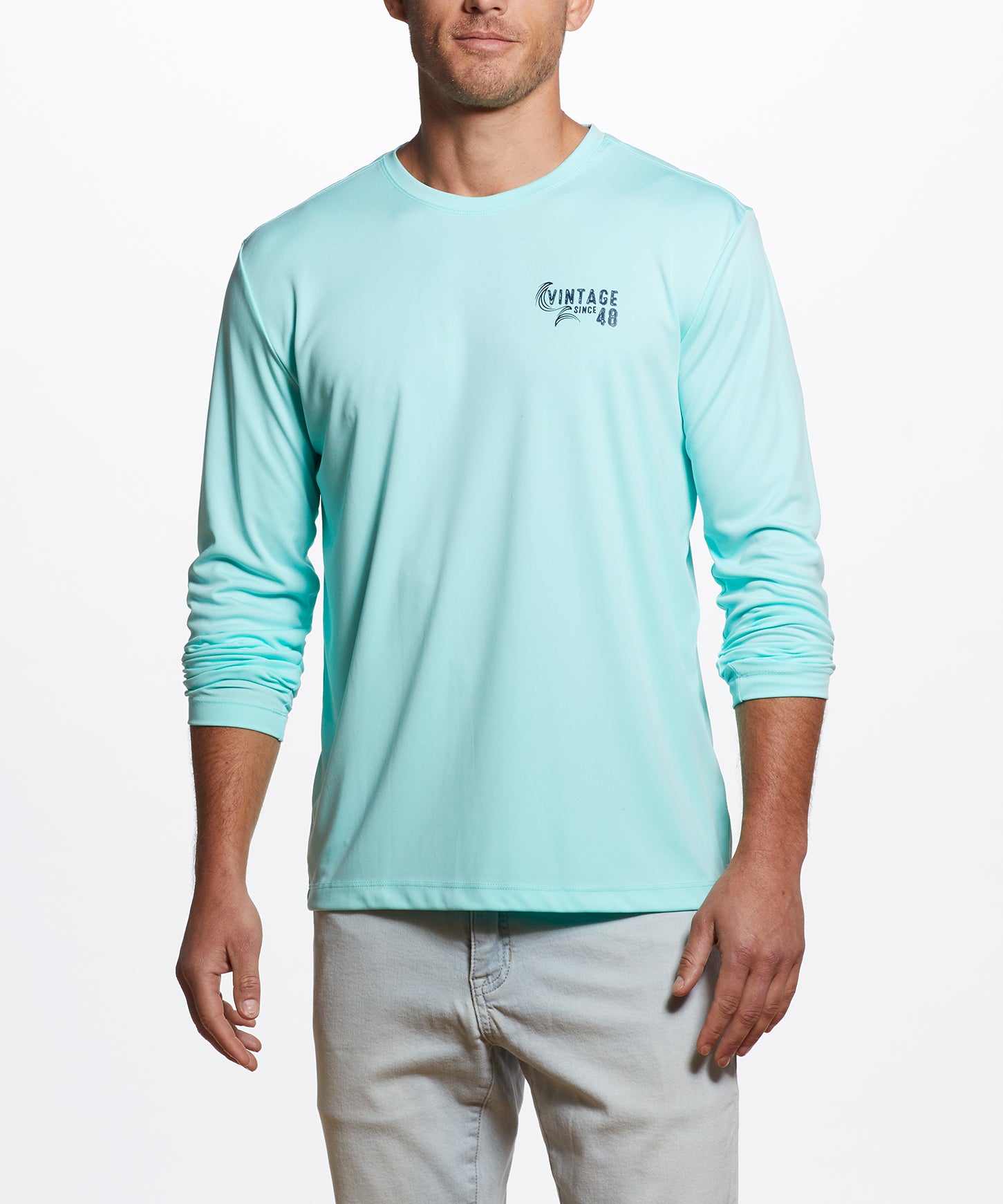 Long Sleeve Sun Shirt Spf In Aruba Blue - Outdoor shirt with UV protection, featuring adventure graphics.