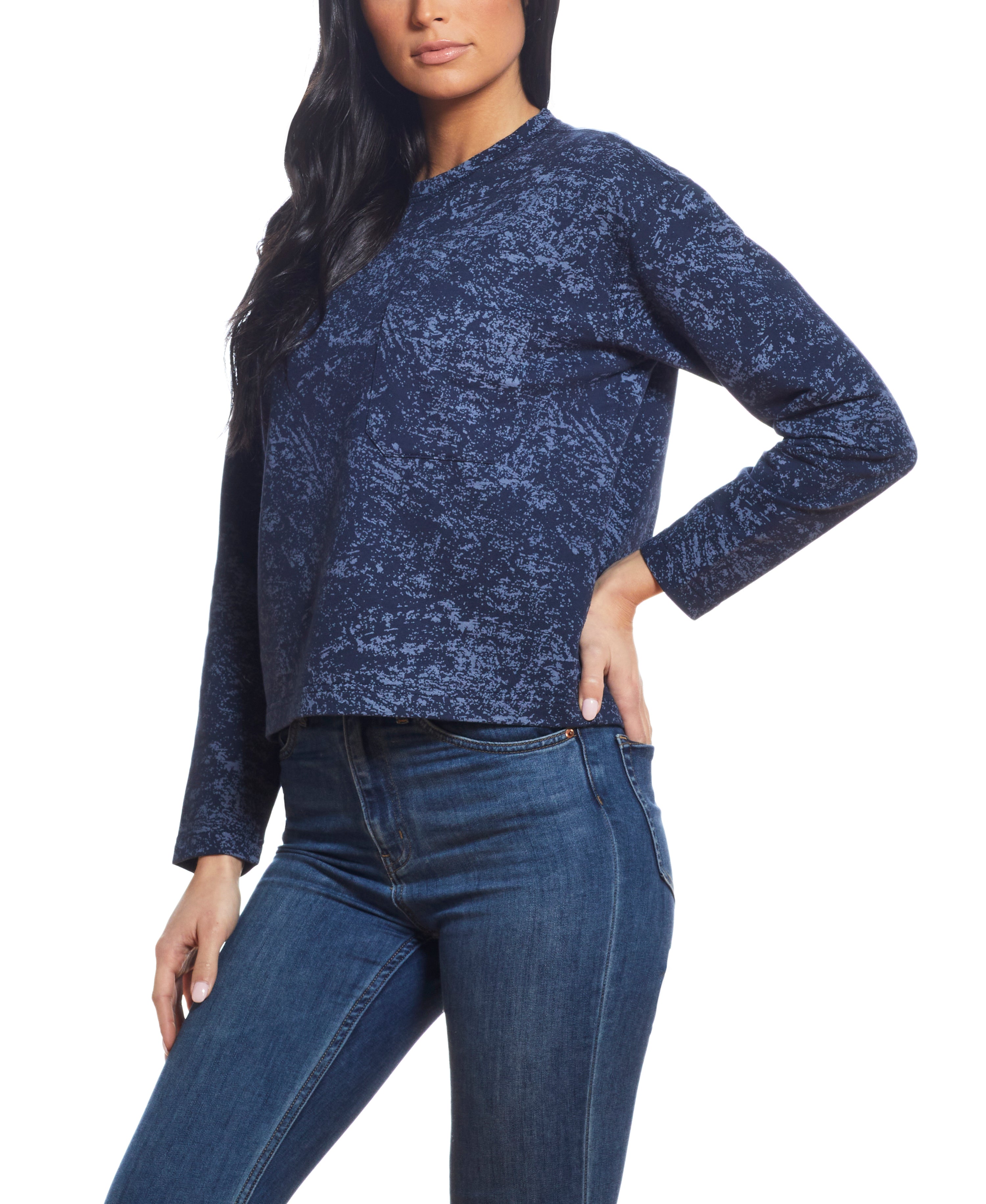 TONAL DISTRESS PRINT TOP in DRESS BLUES