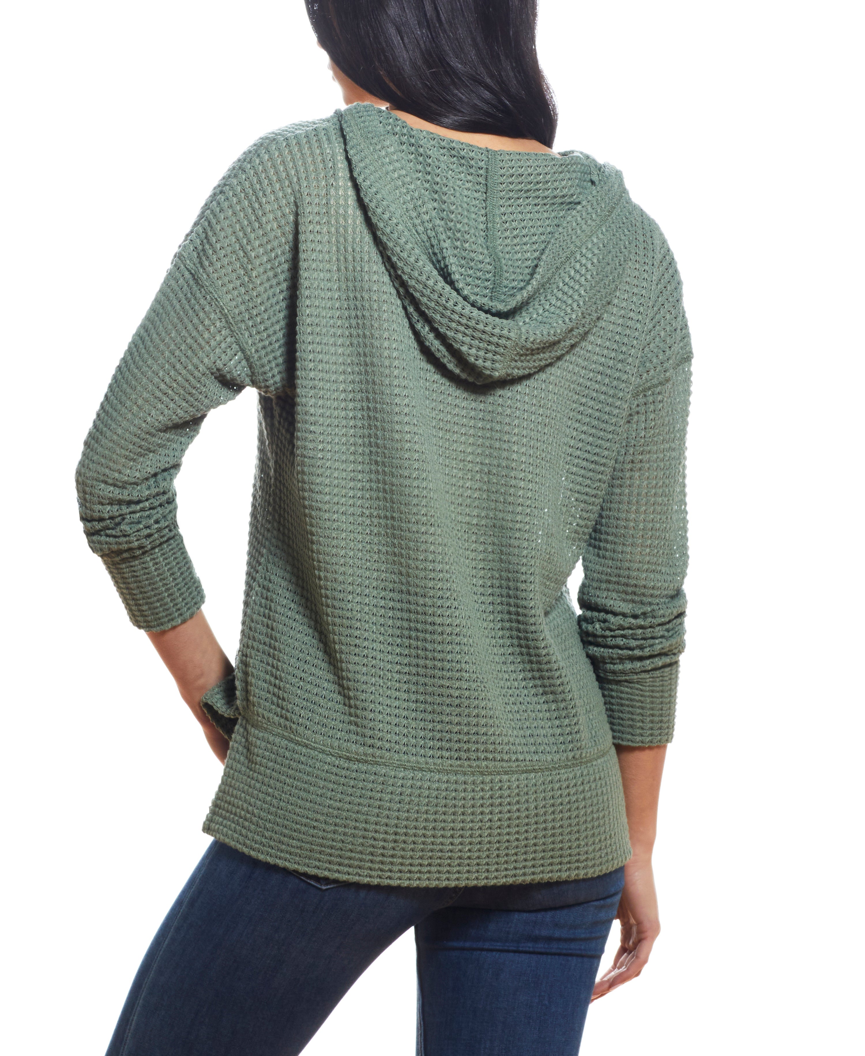 Women's Dolman Mesh Knit Hoodie in Sea Green