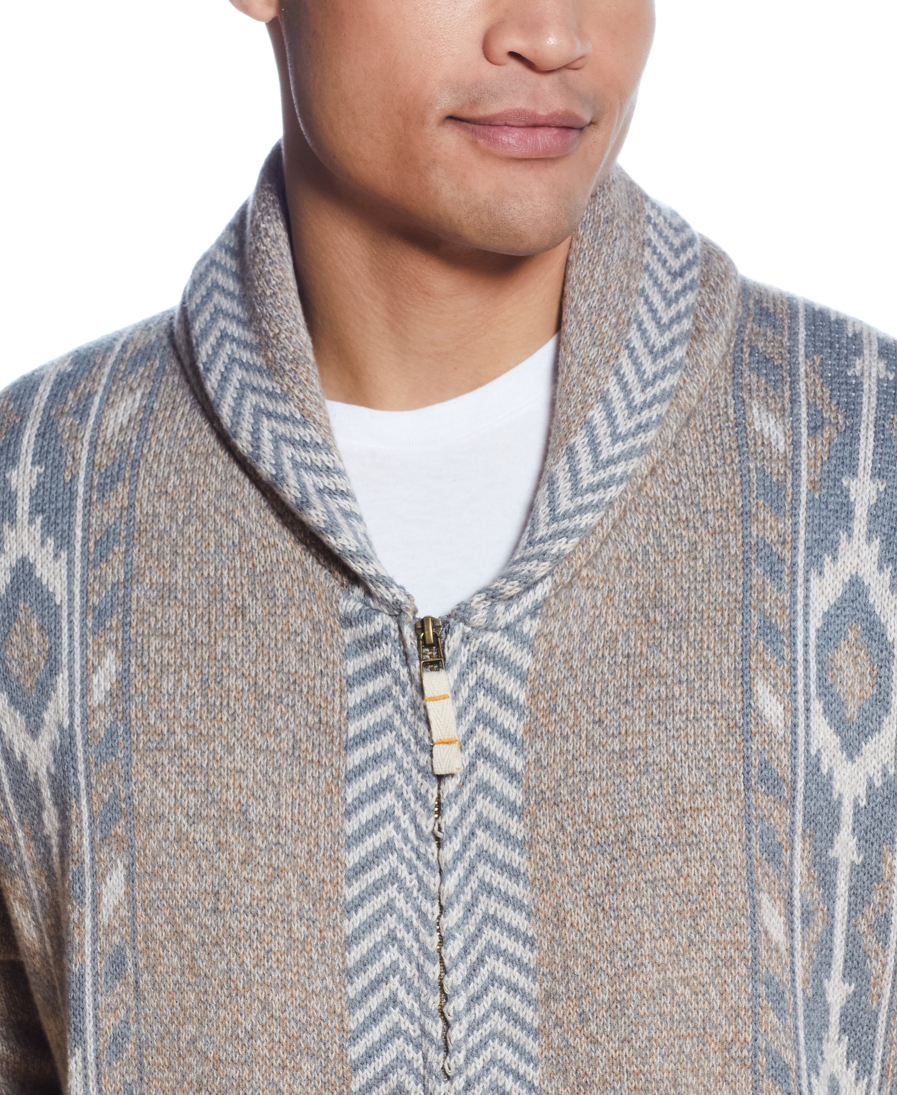 Western Pattern Full-Zip Cardigan Sweater IN CAMEL