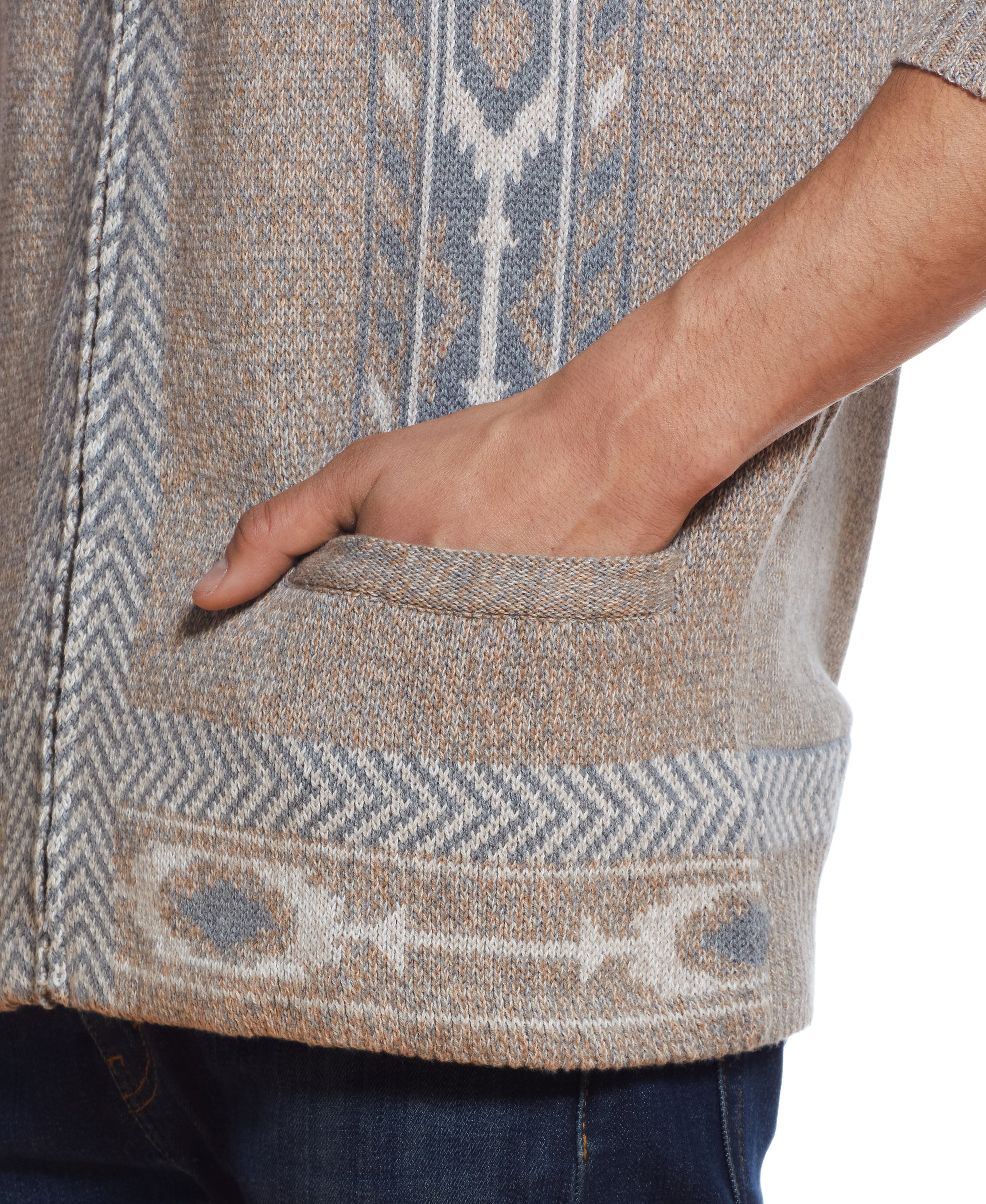 Western Pattern Full-Zip Cardigan Sweater IN CAMEL