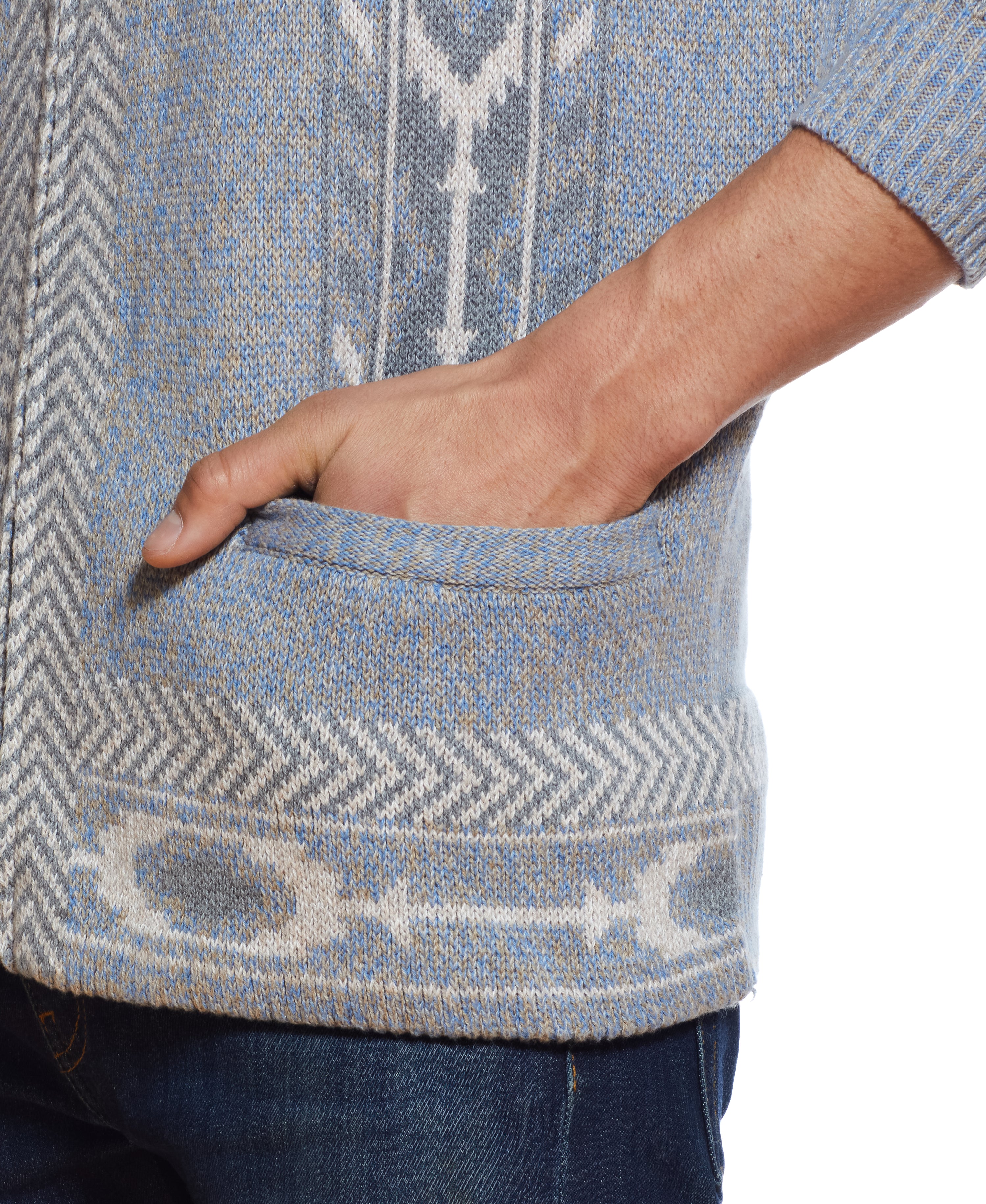 Western Pattern Full-Zip Cardigan Sweater IN PRARIE