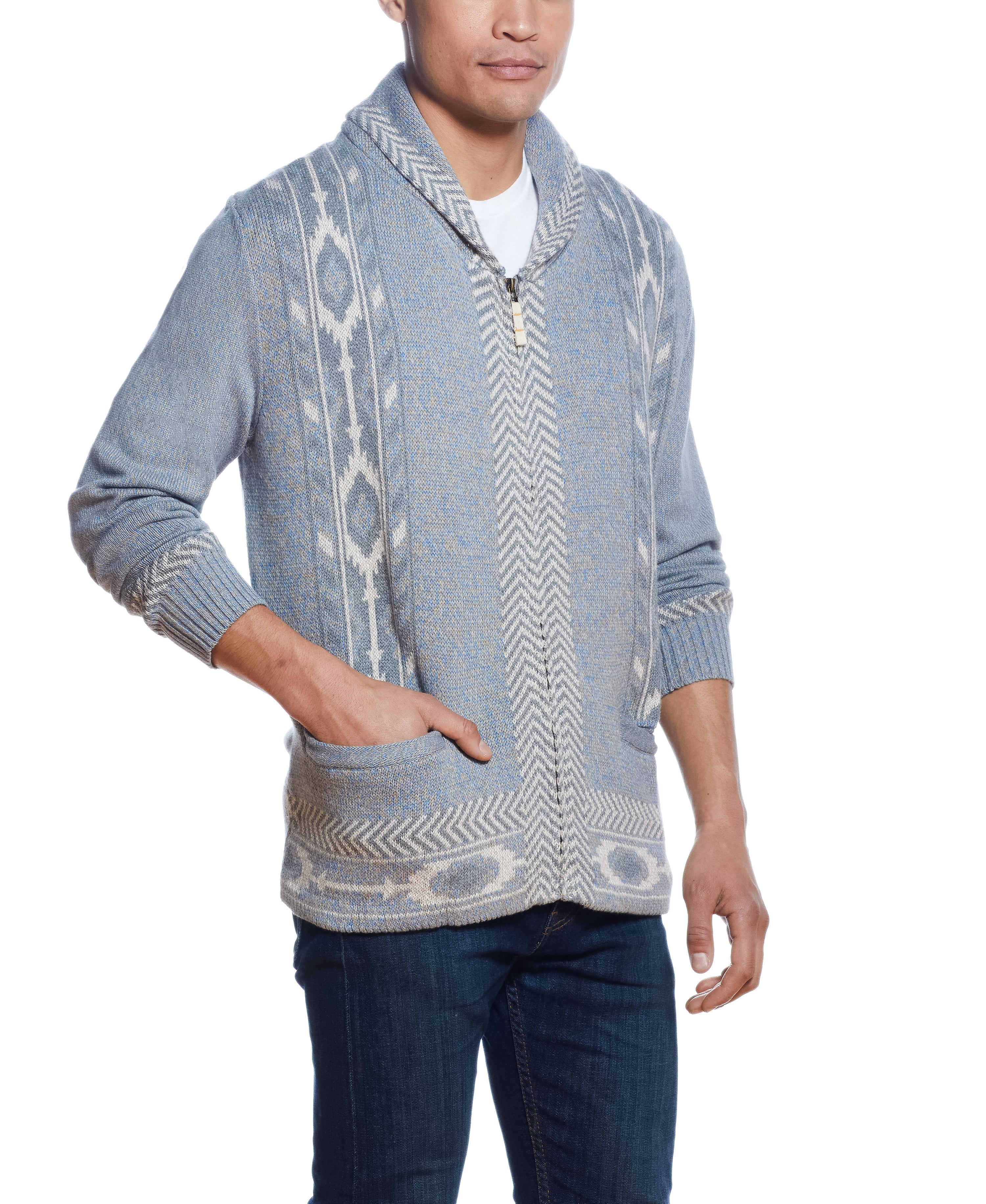 Western Pattern Full-Zip Cardigan Sweater IN PRARIE