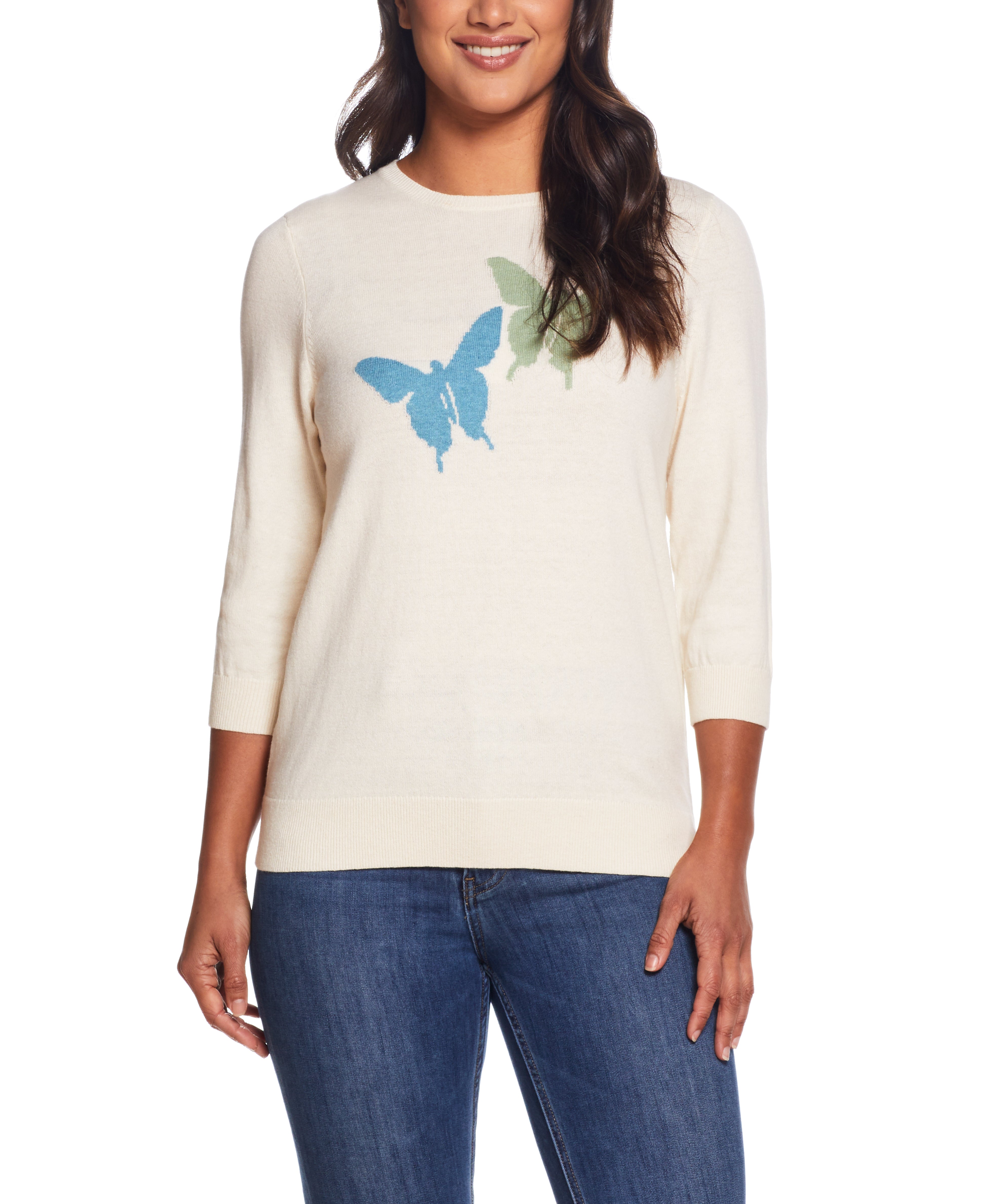 BUTTERFLY COTTON CASHMERE SWEATER in IVORY