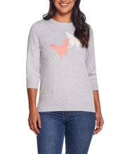 BUTTERFLY COTTON CASHMERE SWEATER in PALE GREY