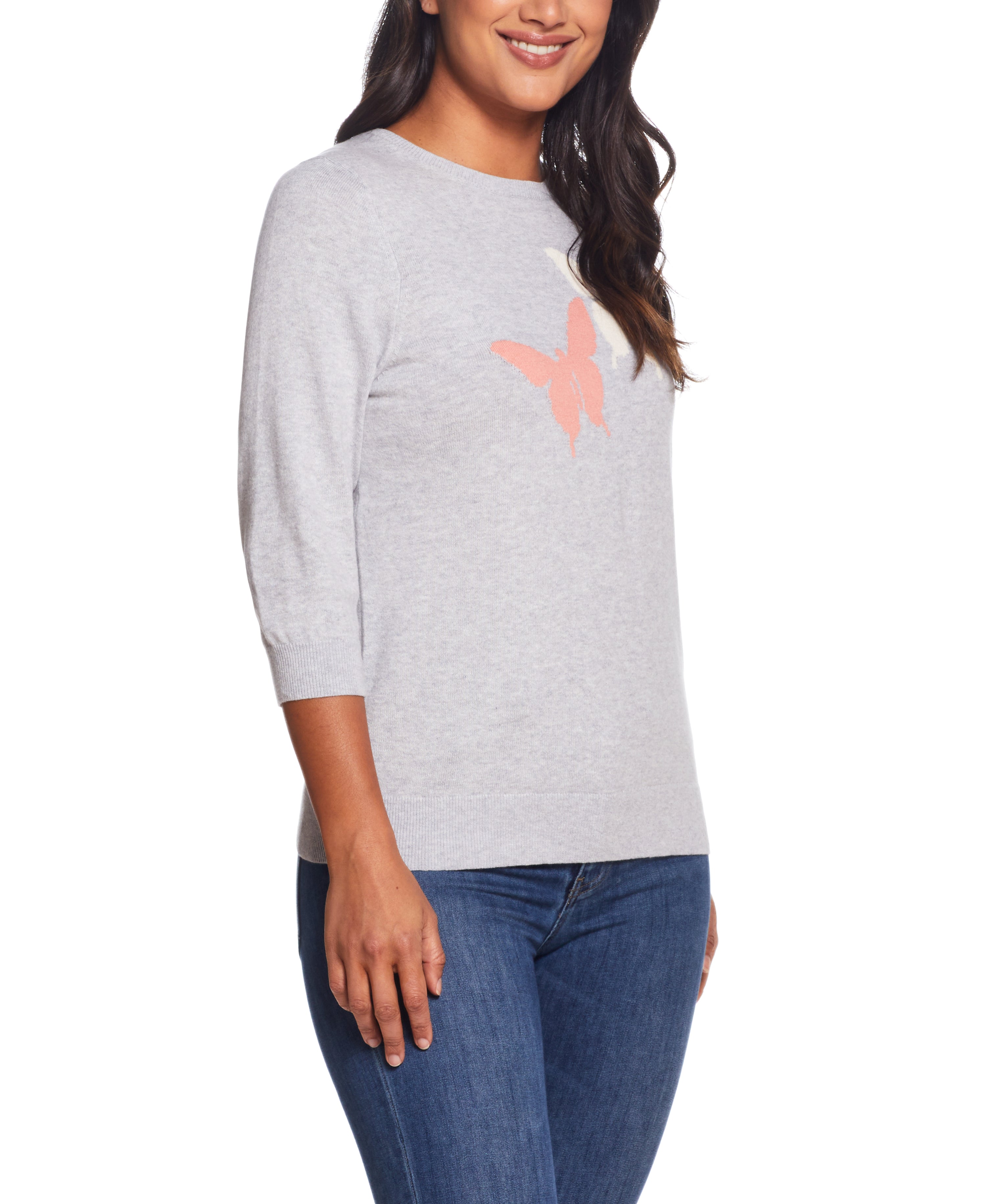 BUTTERFLY COTTON CASHMERE SWEATER in PALE GREY