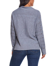 Ladies Pointelle Mock-neck Sweater in Dusty Blue