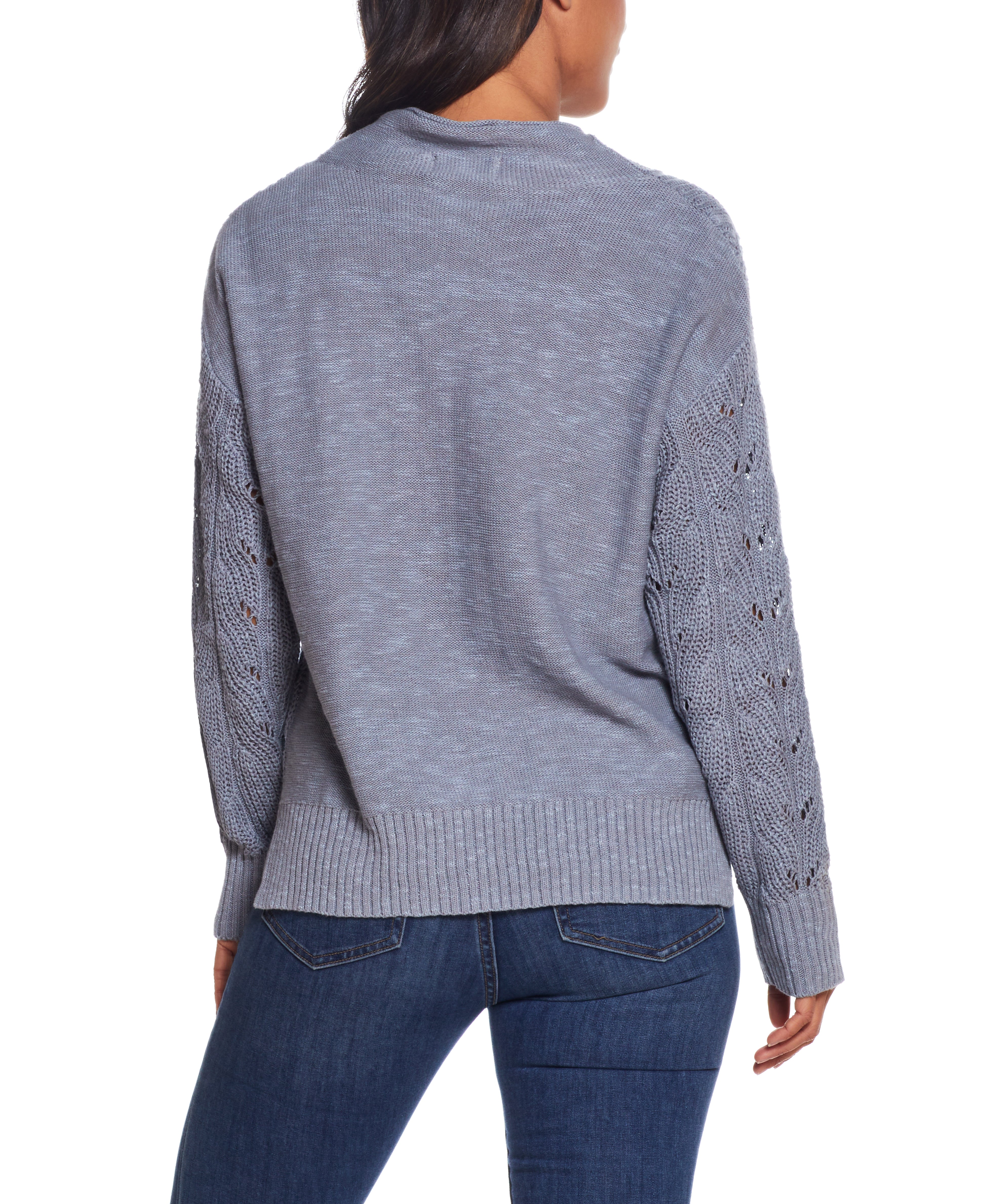 Ladies Pointelle Mock-Neck Sweater In Dusty Blue