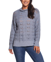 Ladies Pointelle Mock-Neck Sweater In Dusty Blue