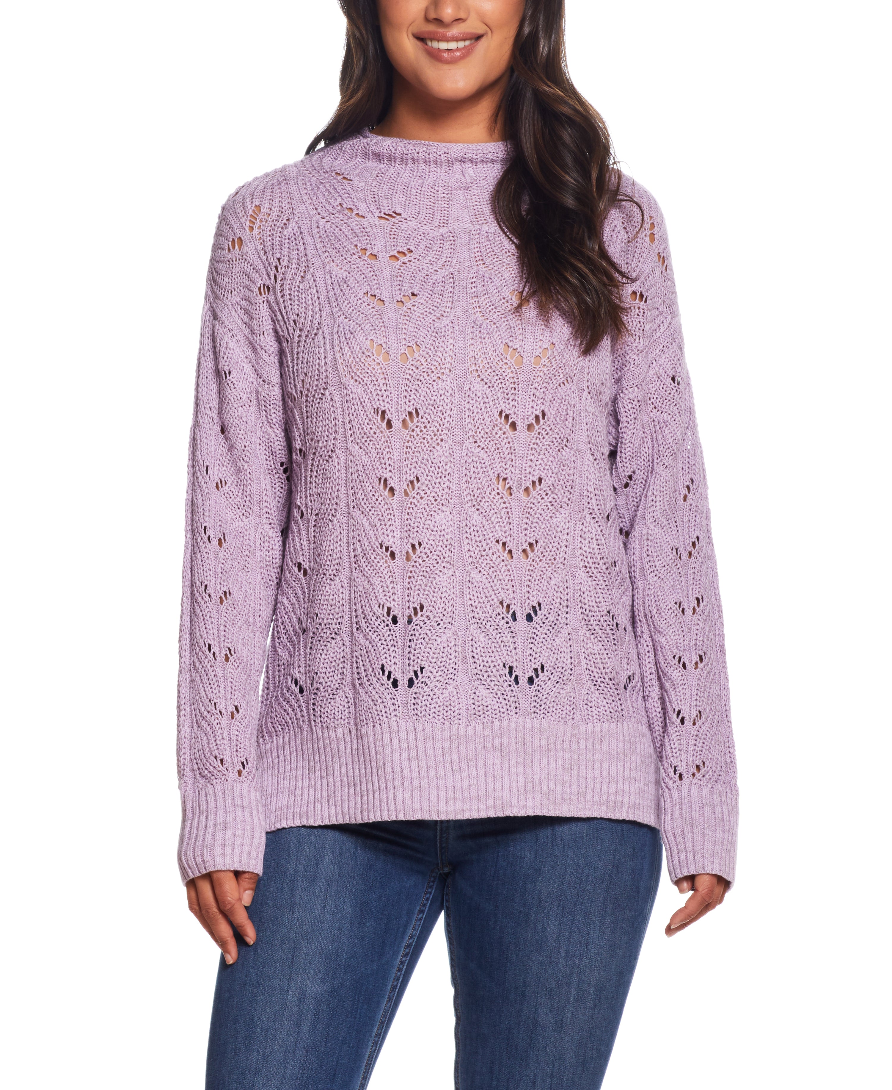 Ladies Pointelle Mock-neck Sweater in Nirvana