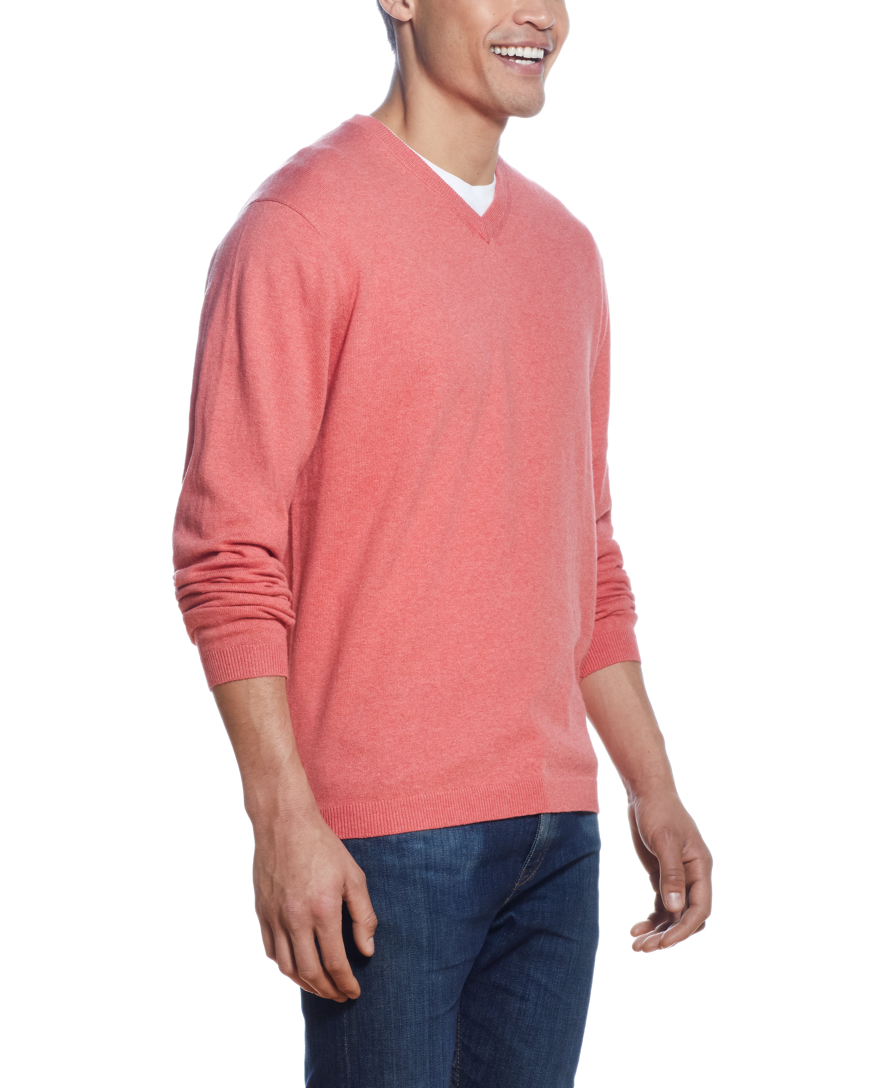 Cotton Cashmere V Neck Sweater in BERMUDA
