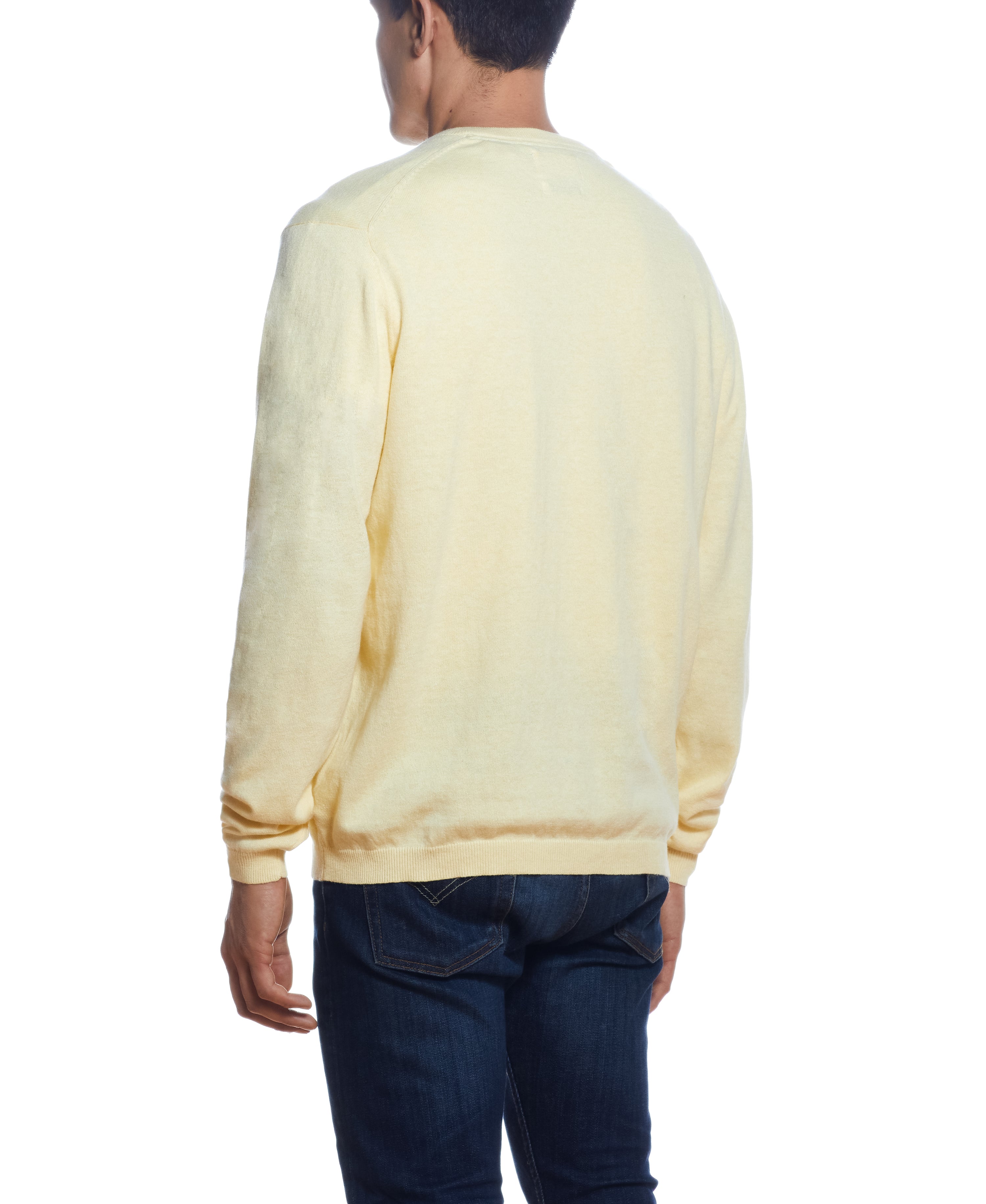 Cotton Cashmere V Neck Sweater in Lemon
