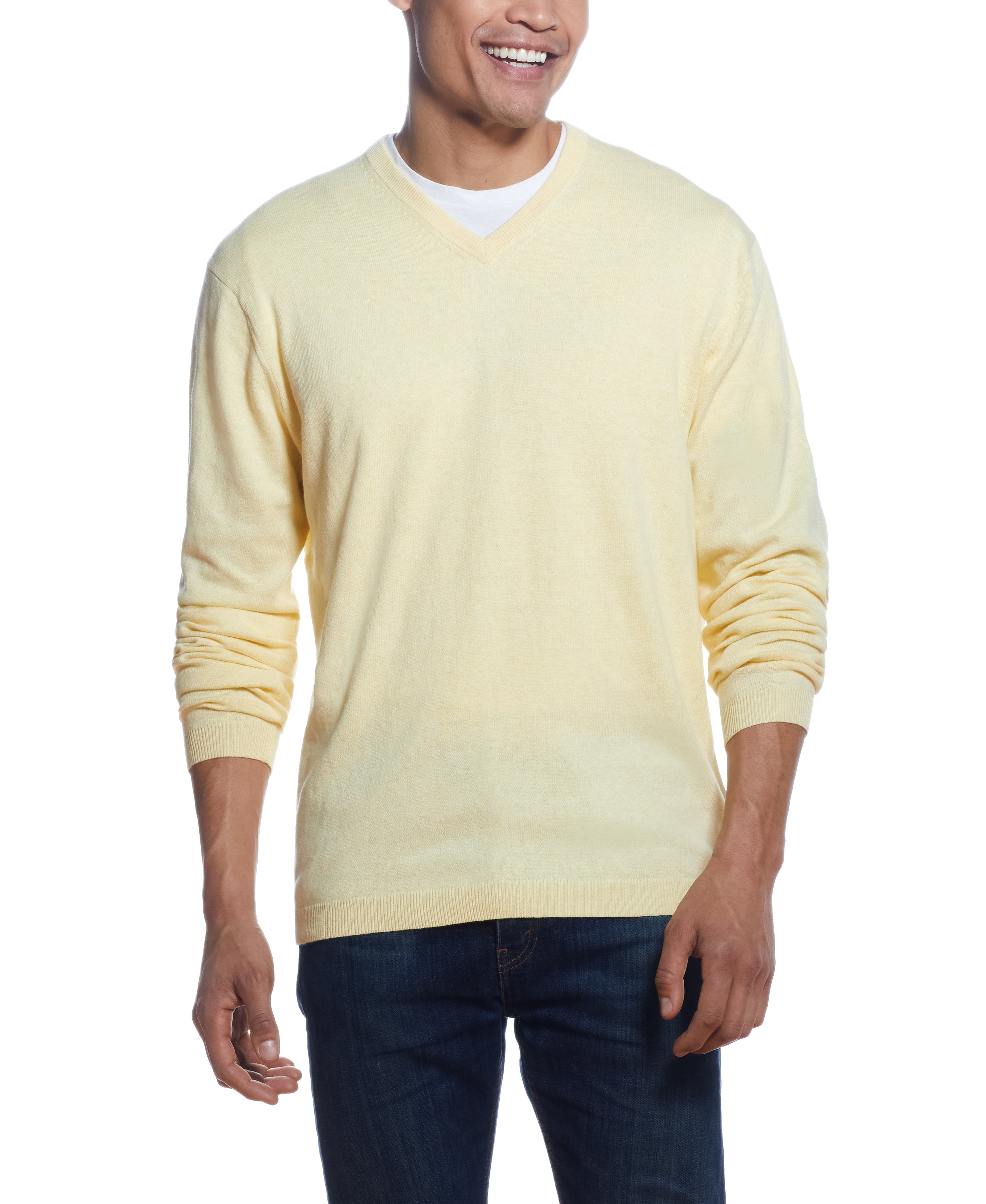 Cotton Cashmere V Neck Sweater in Lemon