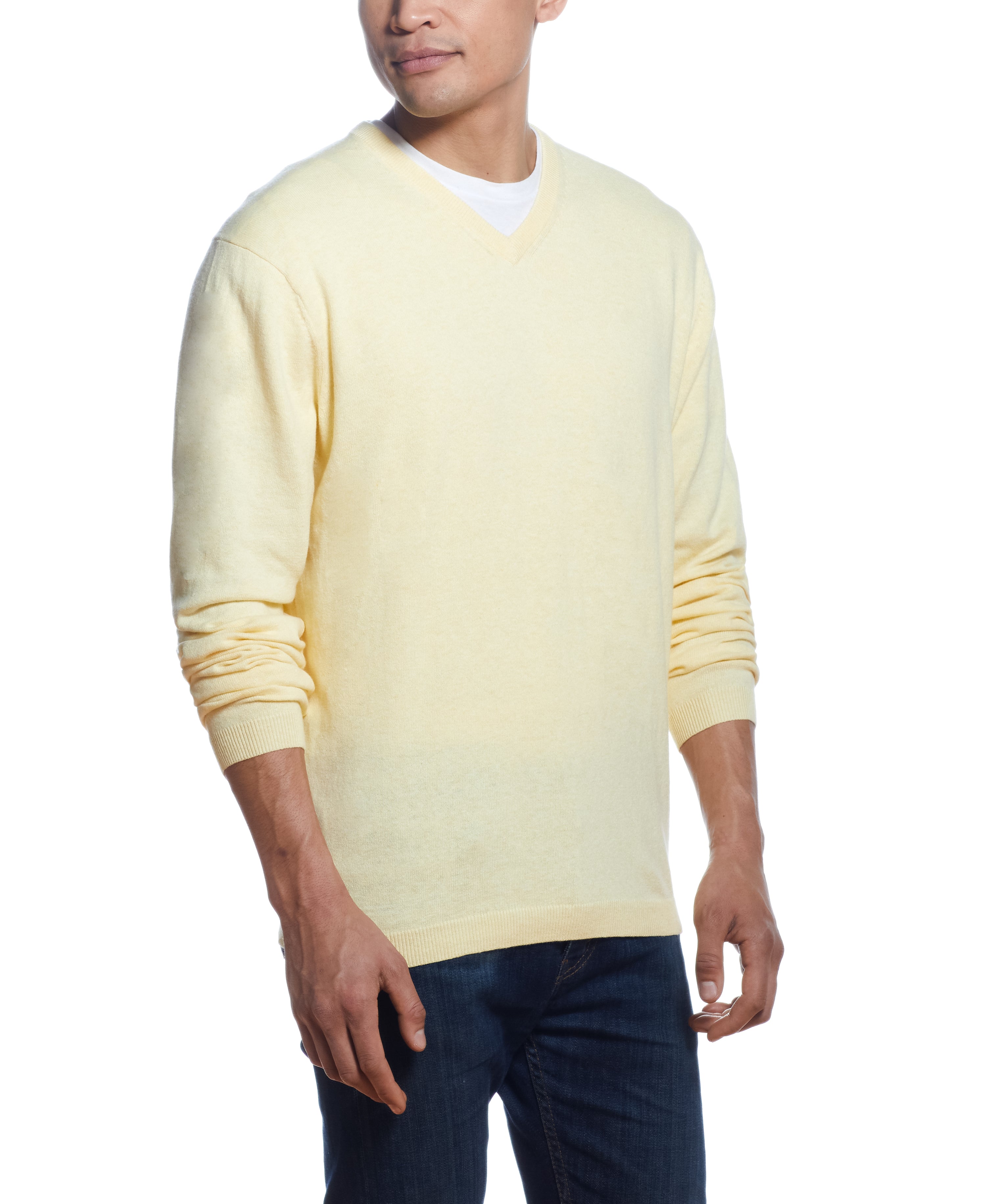 Cotton Cashmere V Neck Sweater in Lemon