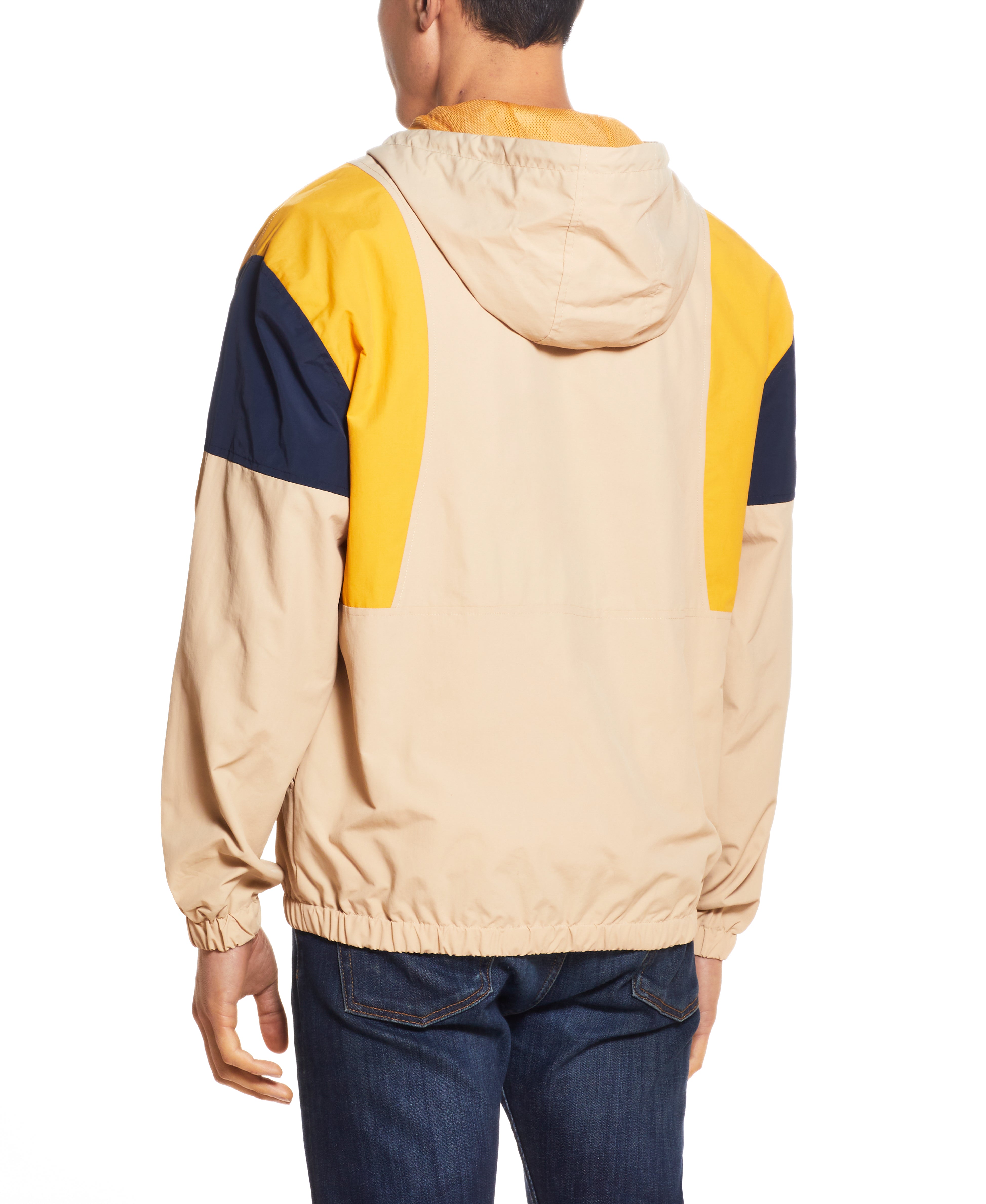 Quarter-Zip Hooded Nylon Pop Over In Pale Khaki
