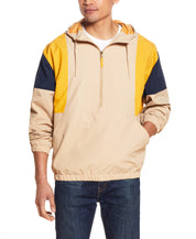 Quarter-Zip Hooded Nylon Pop Over In Pale Khaki