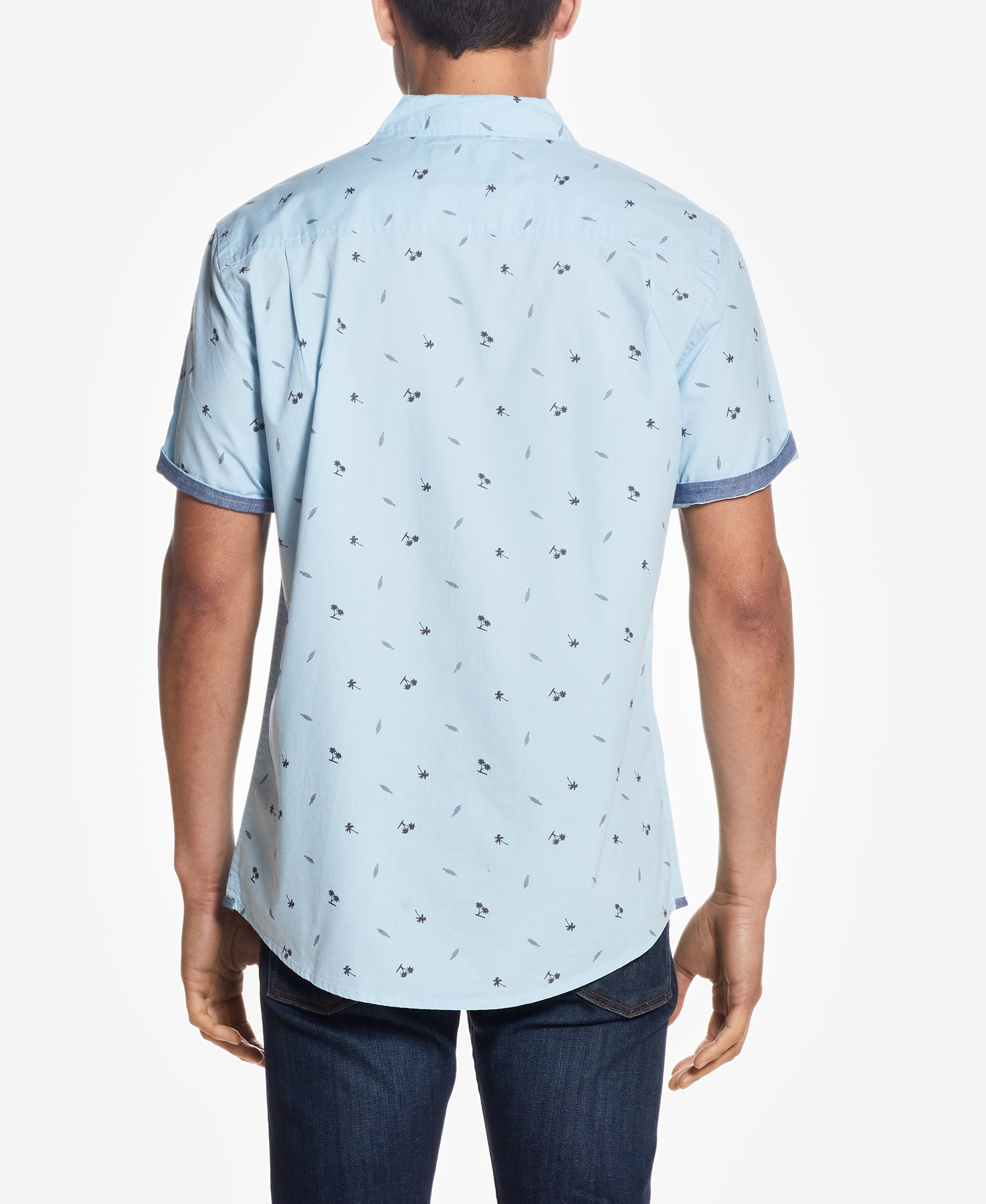 PEACHED POPLIN PRINT IN SOFT BLUE