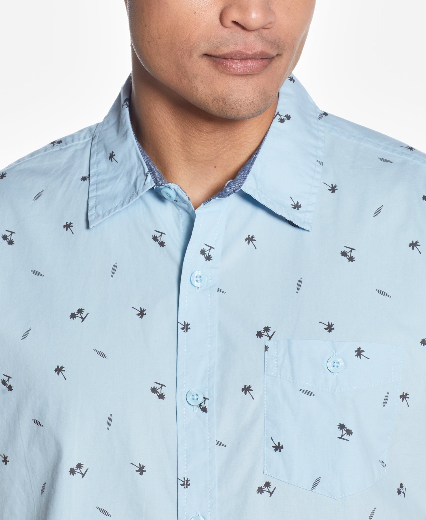 PEACHED POPLIN PRINT IN SOFT BLUE