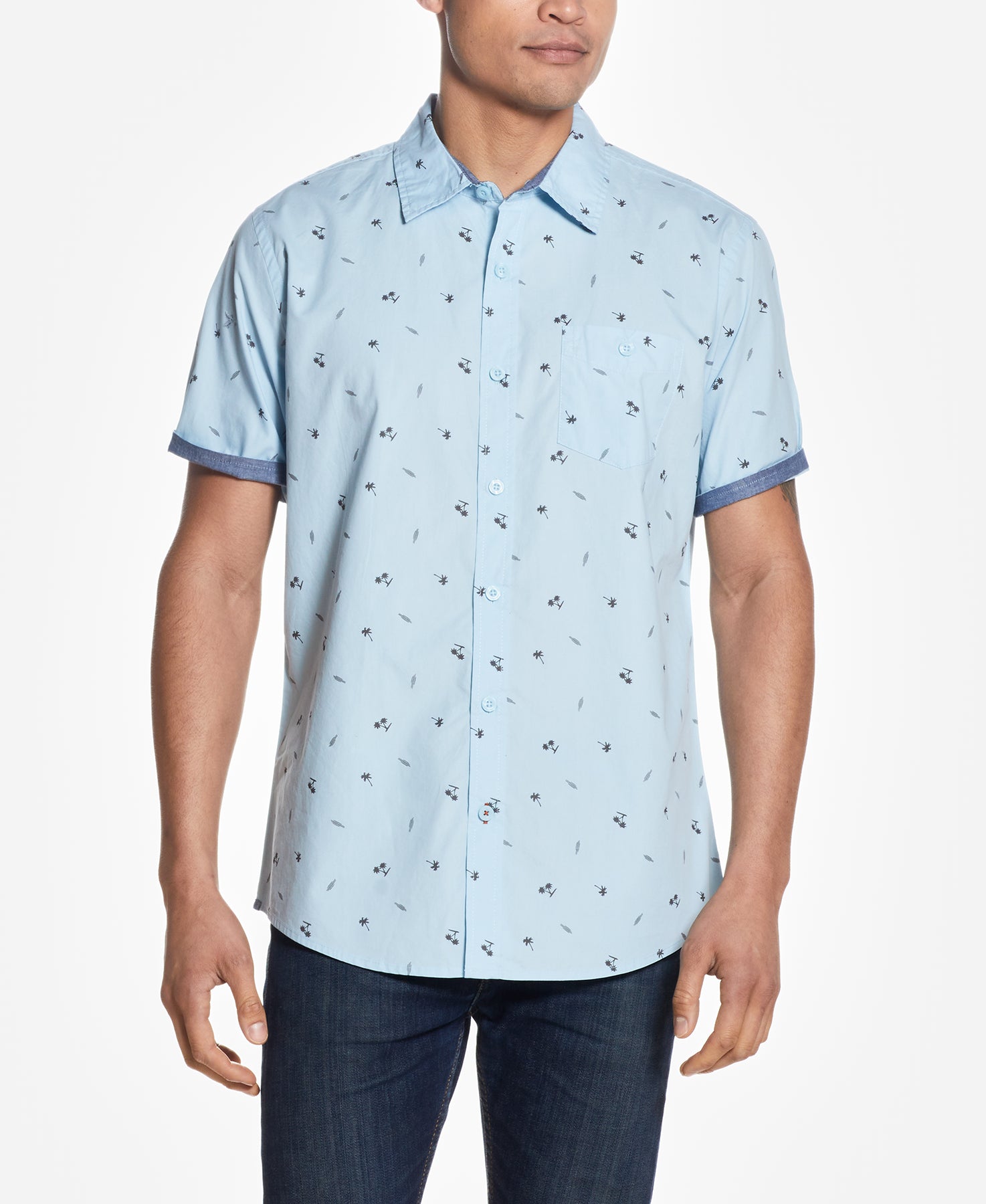 PEACHED POPLIN PRINT IN SOFT BLUE