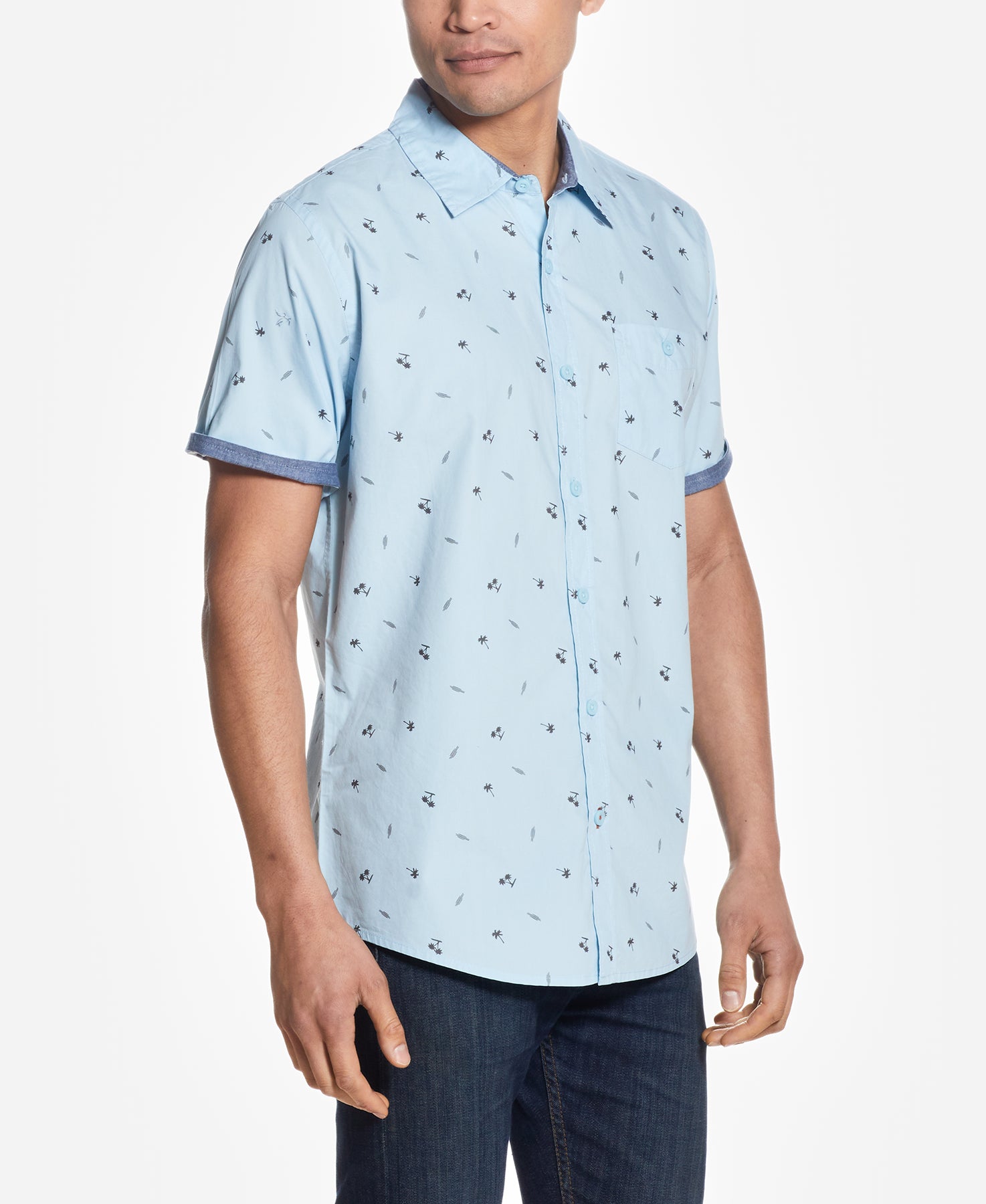 PEACHED POPLIN PRINT IN SOFT BLUE
